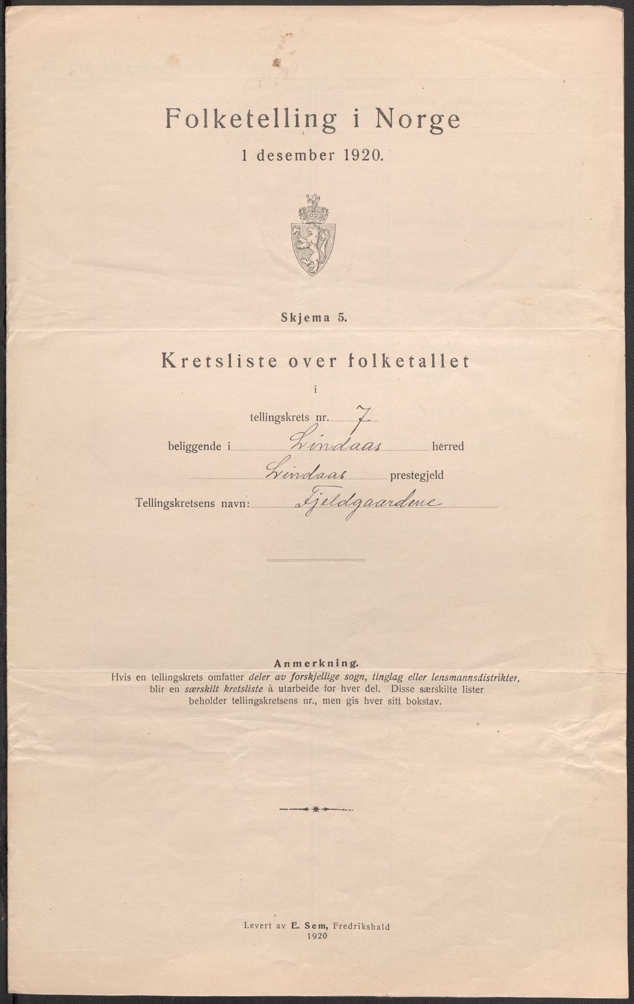 SAB, 1920 census for Lindås, 1920, p. 23
