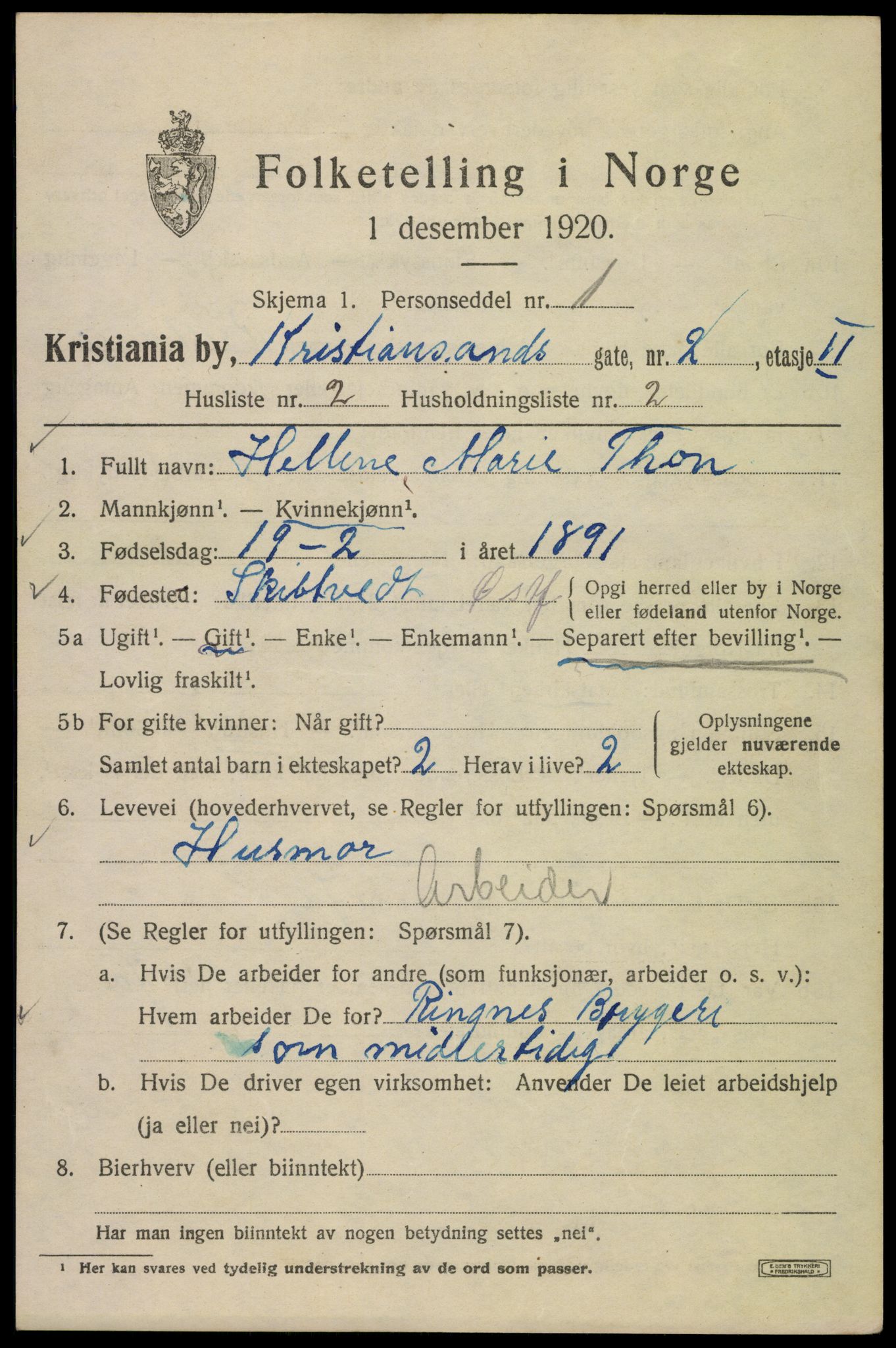 SAO, 1920 census for Kristiania, 1920, p. 352115