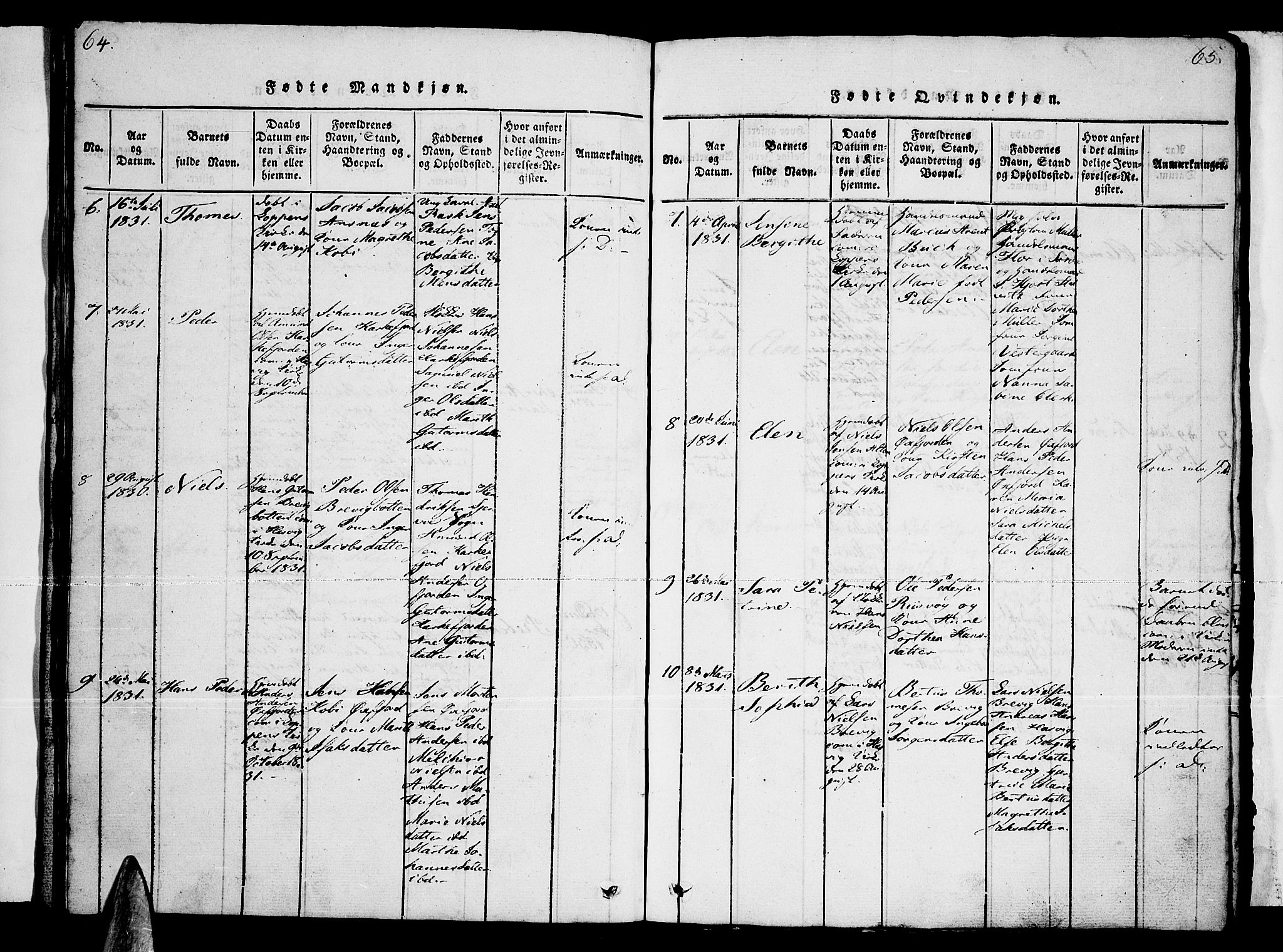 Loppa sokneprestkontor, AV/SATØ-S-1339/H/Hb/L0001klokker: Parish register (copy) no. 1, 1820-1849, p. 64-65