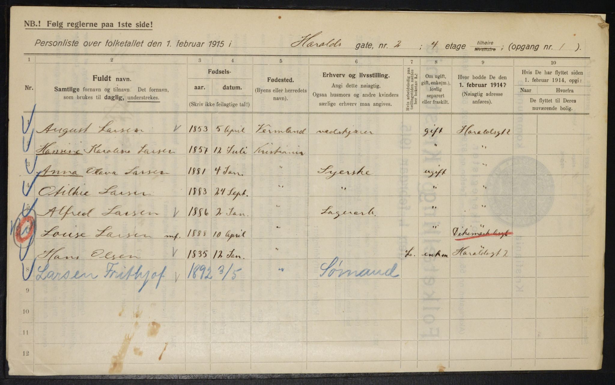 OBA, Municipal Census 1915 for Kristiania, 1915, p. 34658