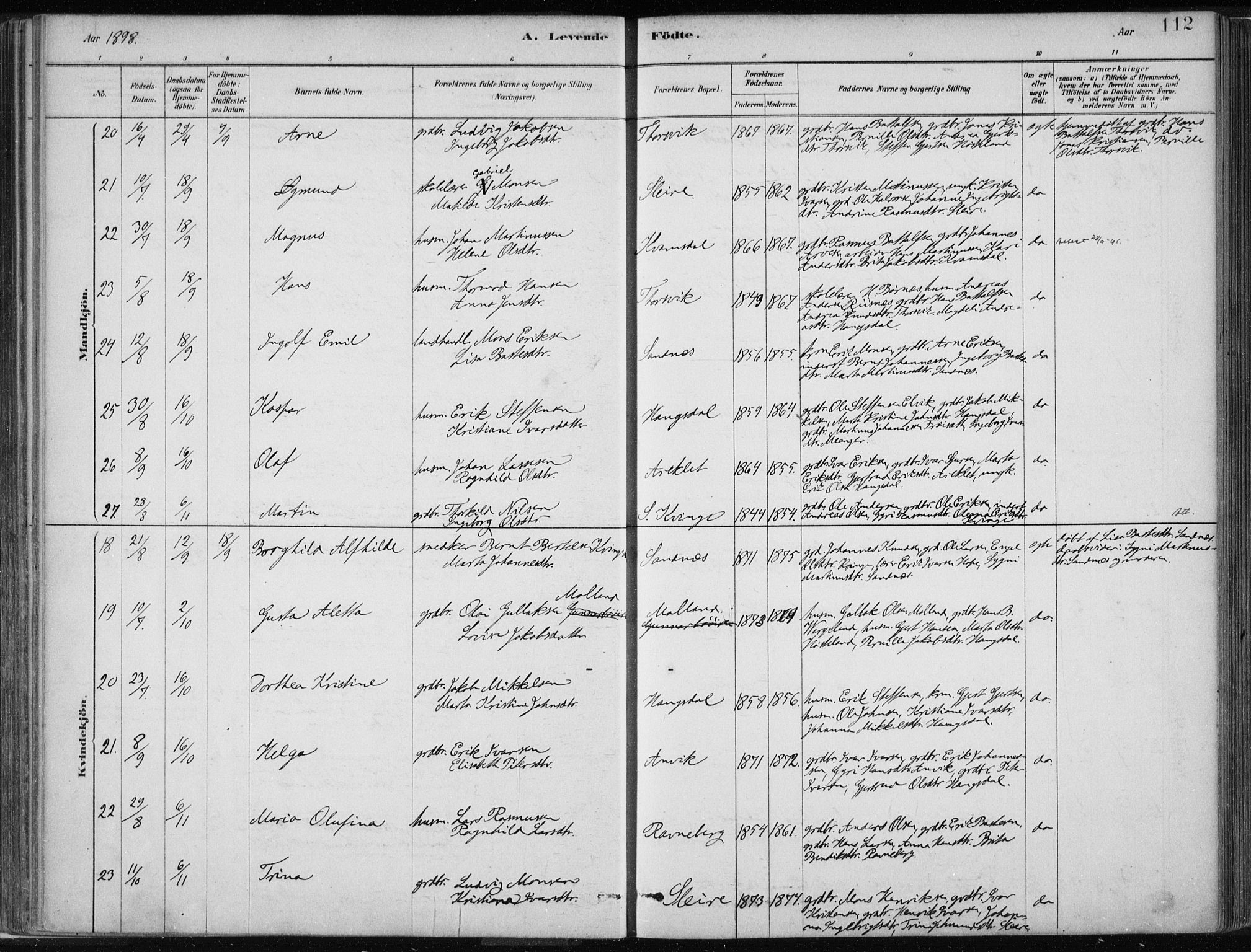 Masfjorden Sokneprestembete, AV/SAB-A-77001: Parish register (official) no. B  1, 1876-1899, p. 112