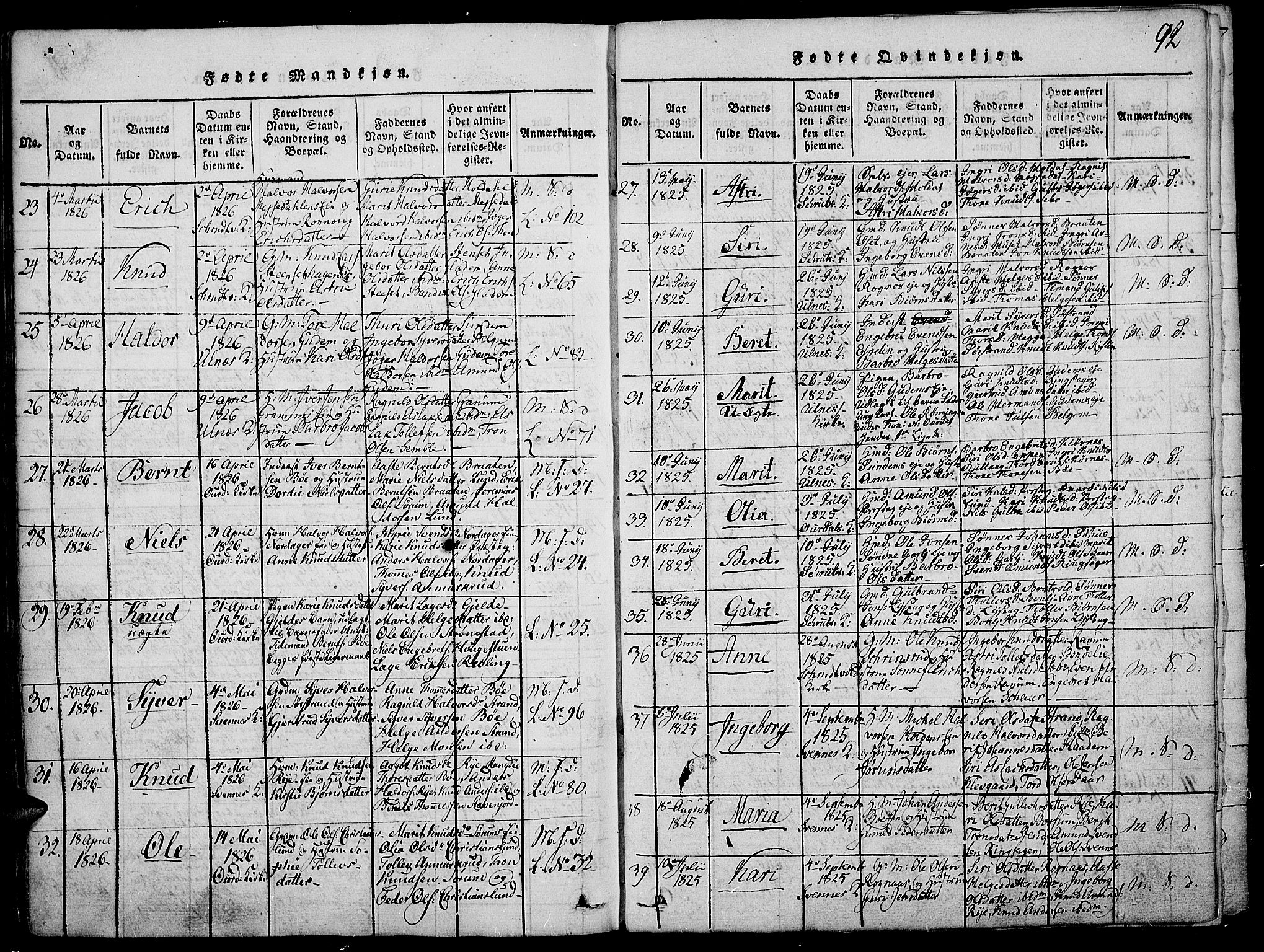 Nord-Aurdal prestekontor, SAH/PREST-132/H/Ha/Haa/L0002: Parish register (official) no. 2, 1816-1828, p. 92