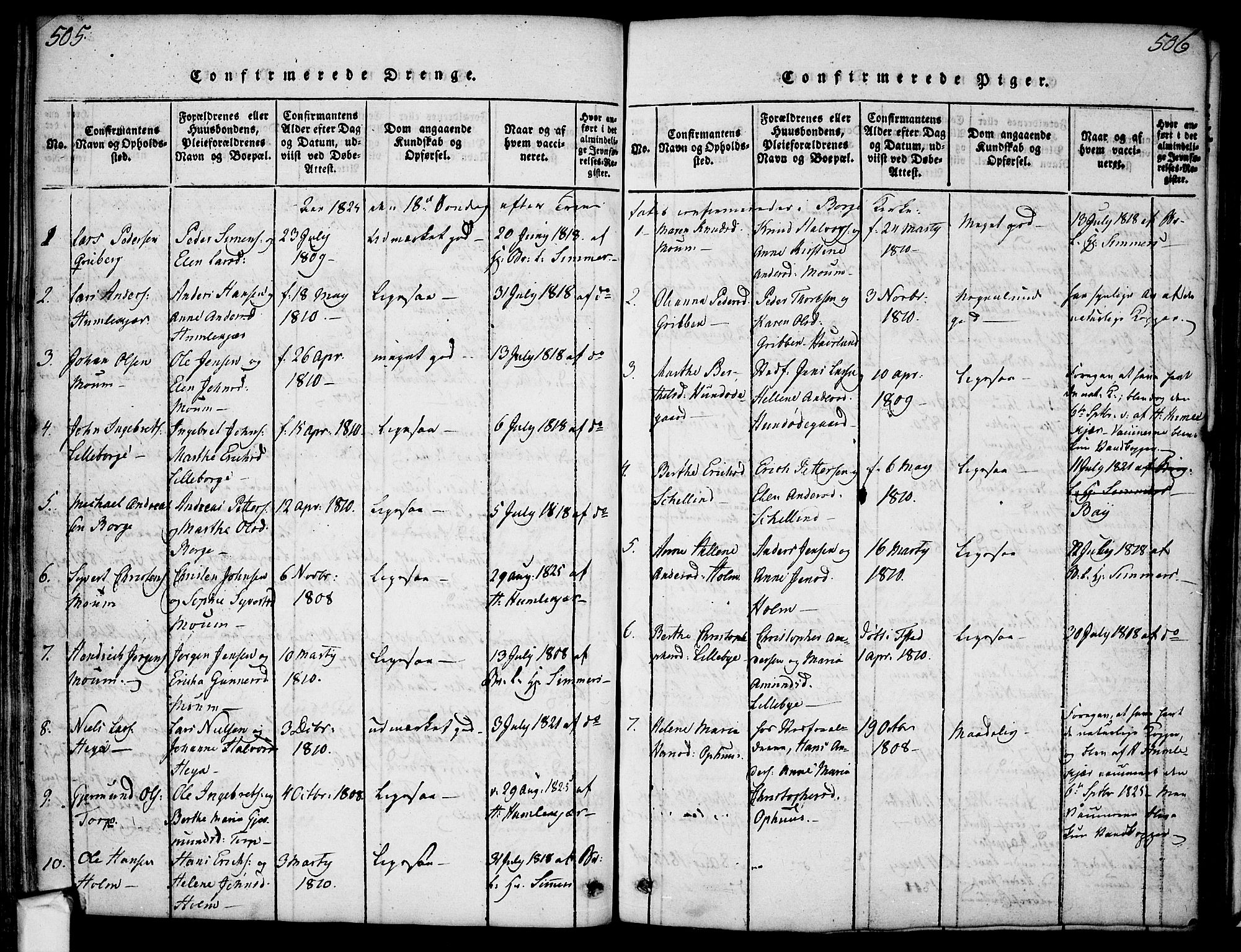 Borge prestekontor Kirkebøker, AV/SAO-A-10903/F/Fa/L0003: Parish register (official) no. I 3, 1815-1836, p. 505-506