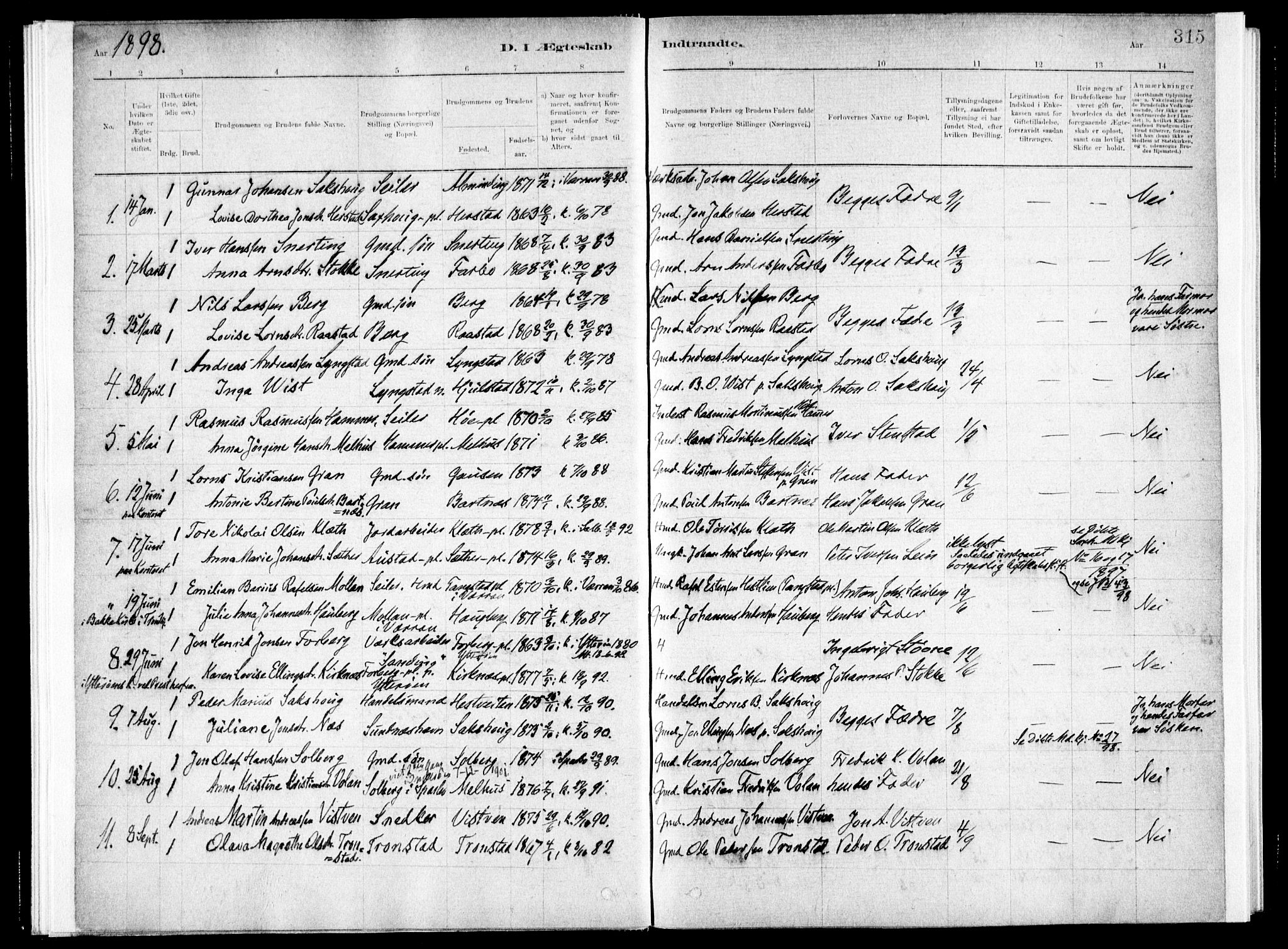 Ministerialprotokoller, klokkerbøker og fødselsregistre - Nord-Trøndelag, SAT/A-1458/730/L0285: Parish register (official) no. 730A10, 1879-1914, p. 315