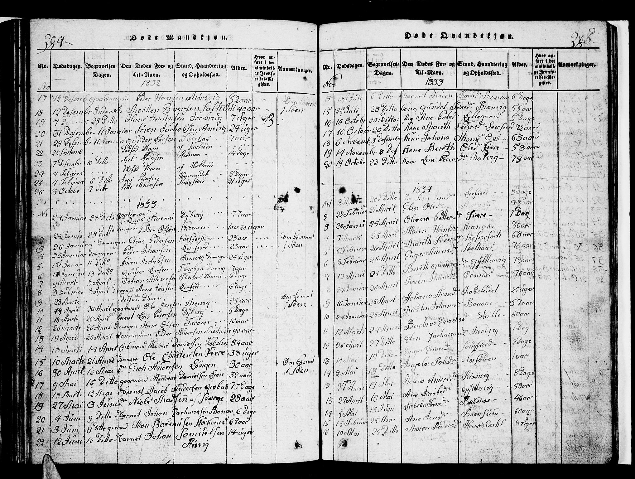 Ministerialprotokoller, klokkerbøker og fødselsregistre - Nordland, AV/SAT-A-1459/853/L0773: Parish register (copy) no. 853C01, 1821-1859, p. 384-385