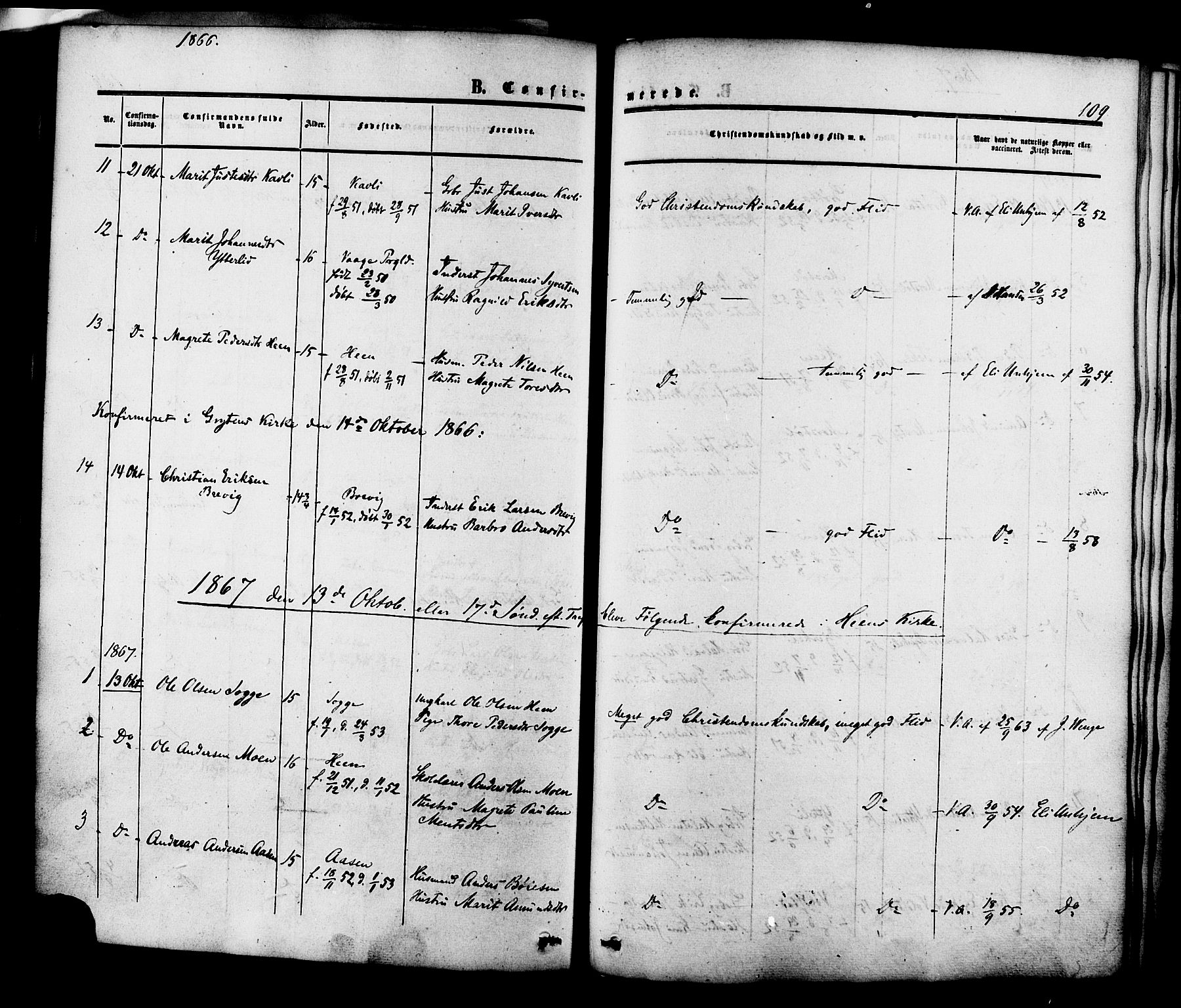Ministerialprotokoller, klokkerbøker og fødselsregistre - Møre og Romsdal, SAT/A-1454/545/L0586: Parish register (official) no. 545A02, 1854-1877, p. 109