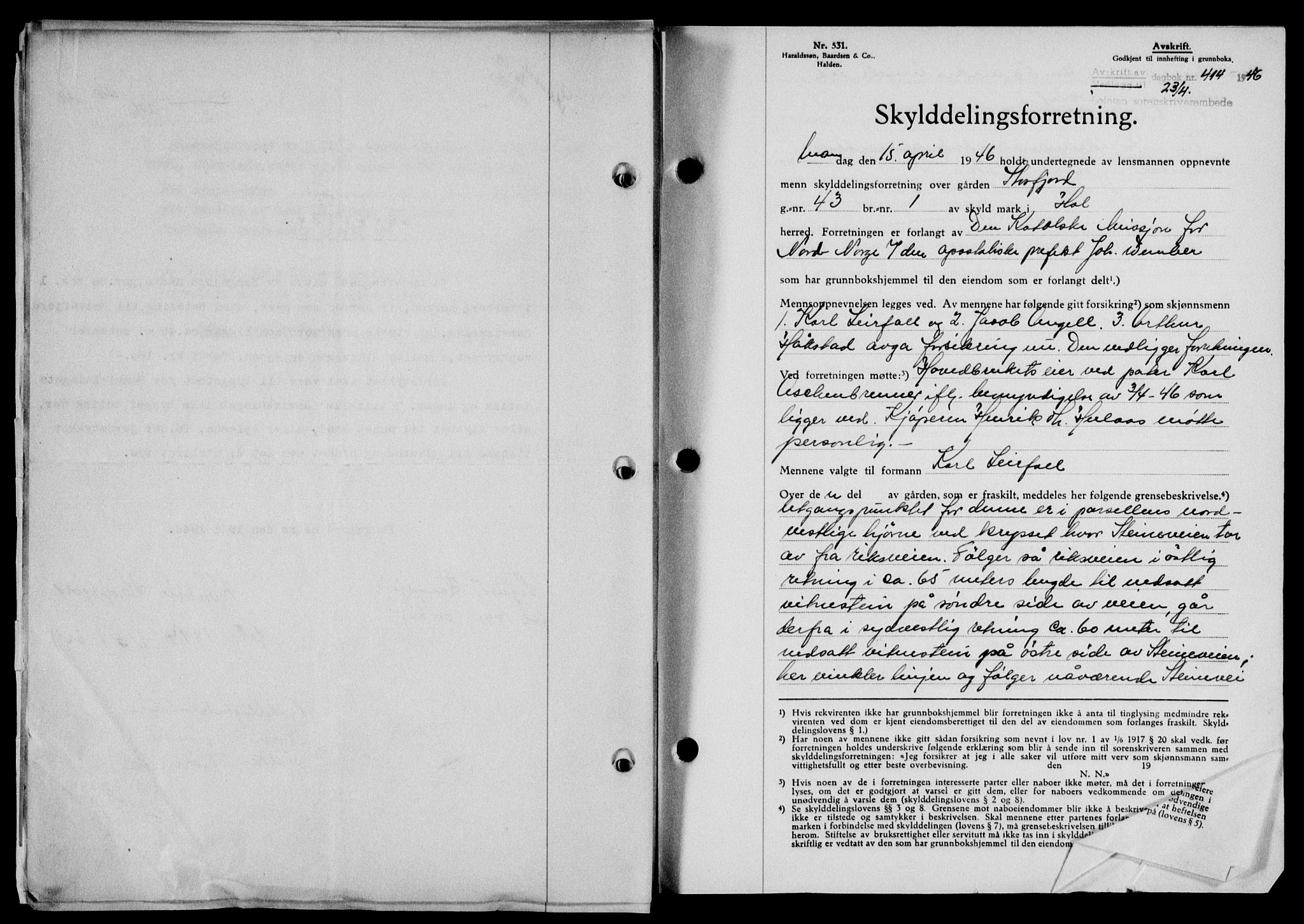 Lofoten sorenskriveri, SAT/A-0017/1/2/2C/L0013a: Mortgage book no. 13a, 1944-1946, Diary no: : 414/1946