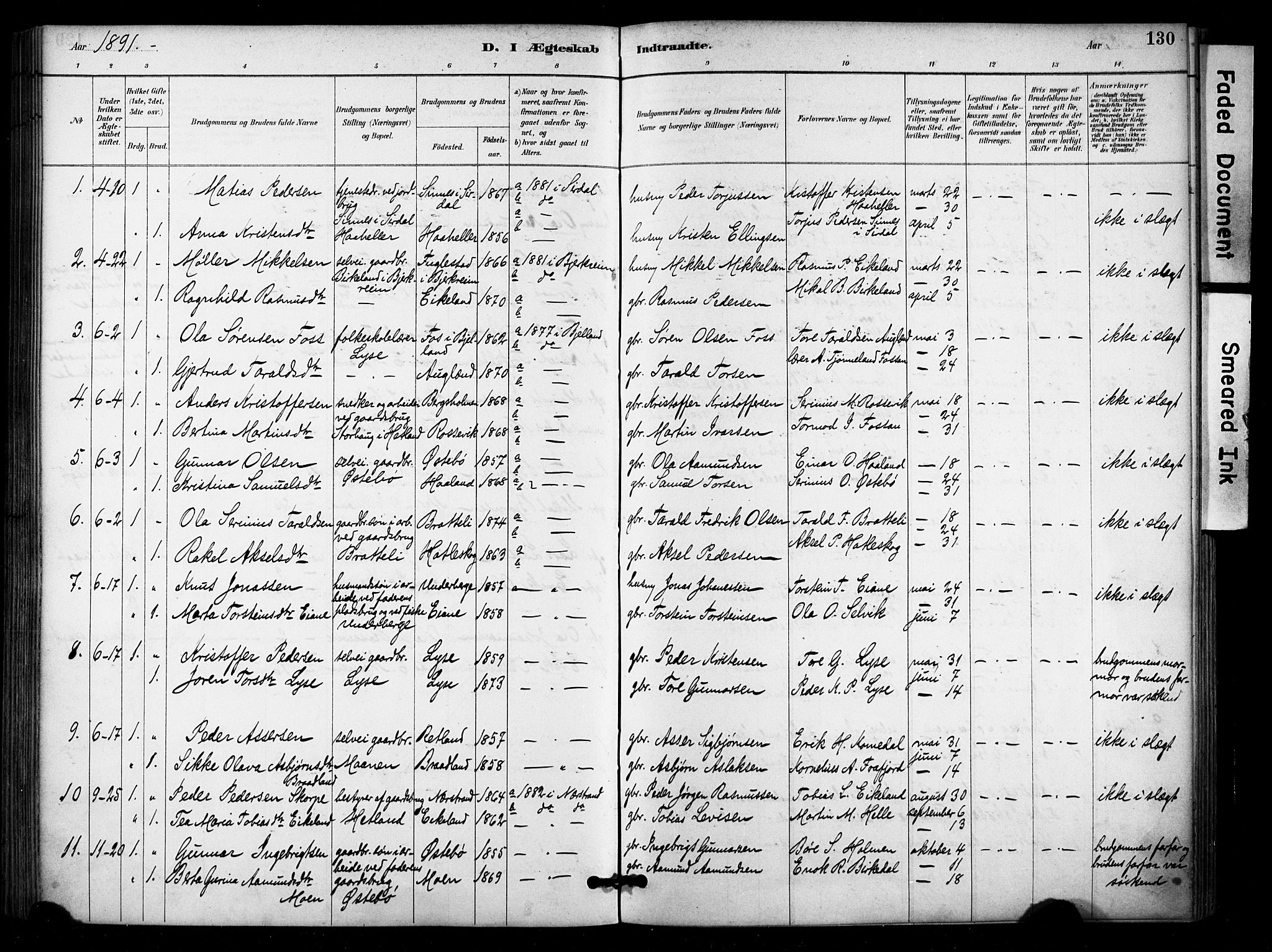 Høgsfjord sokneprestkontor, SAST/A-101624/H/Ha/Haa/L0006: Parish register (official) no. A 6, 1885-1897, p. 130