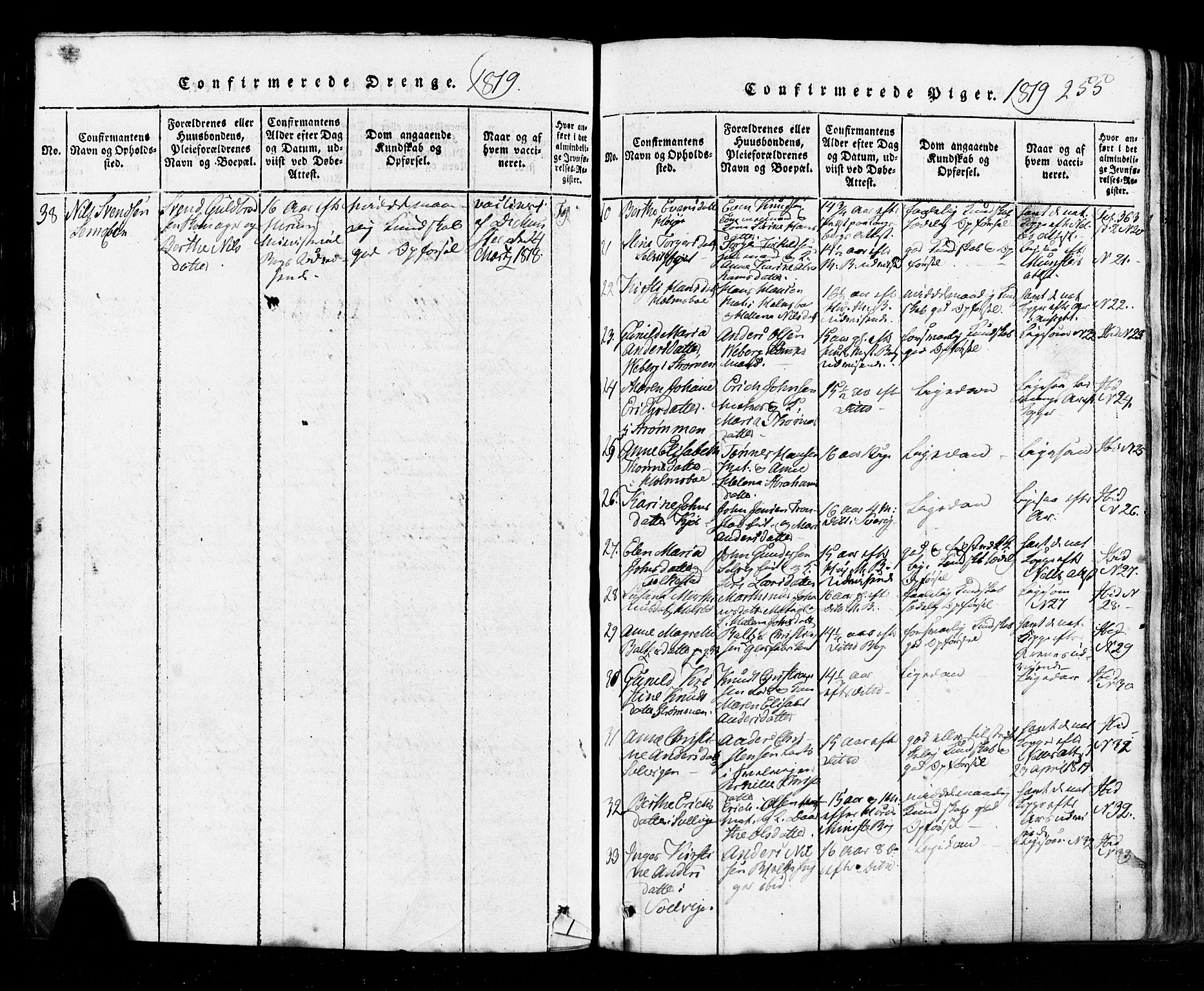 Hurum kirkebøker, SAKO/A-229/G/Ga/L0001: Parish register (copy) no. I 1, 1816-1826, p. 255