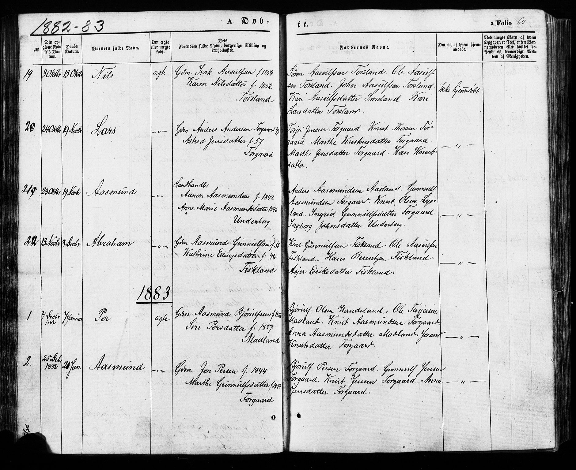 Åseral sokneprestkontor, AV/SAK-1111-0051/F/Fa/L0002: Parish register (official) no. A 2, 1854-1884, p. 68