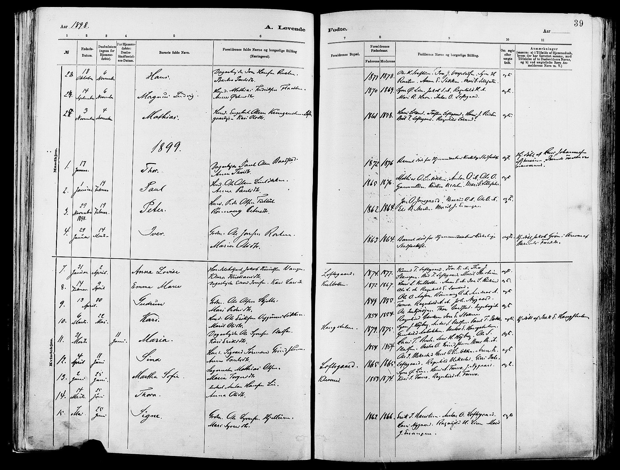 Vågå prestekontor, SAH/PREST-076/H/Ha/Haa/L0008: Parish register (official) no. 8, 1886-1904, p. 39