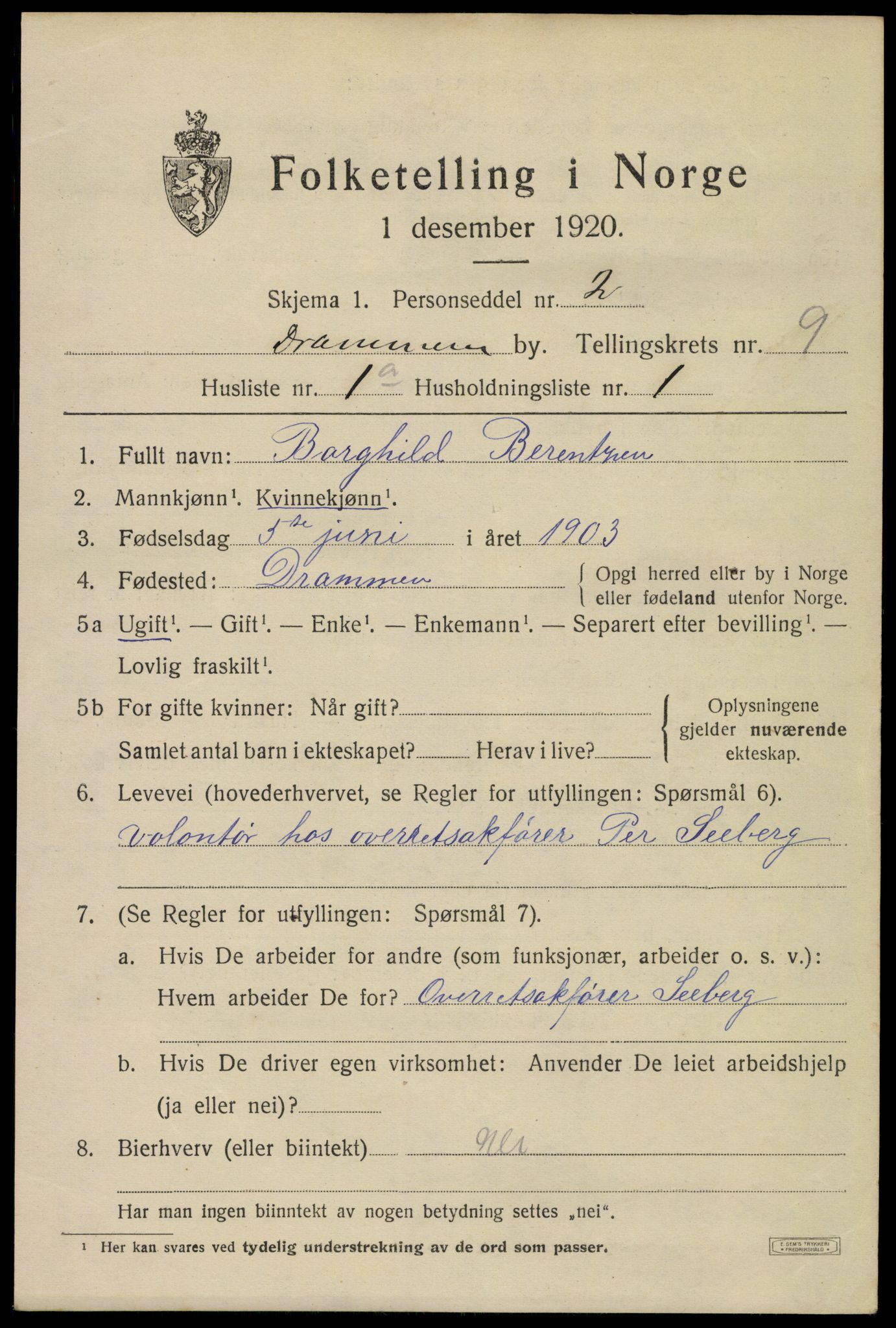 SAKO, 1920 census for Drammen, 1920, p. 58841