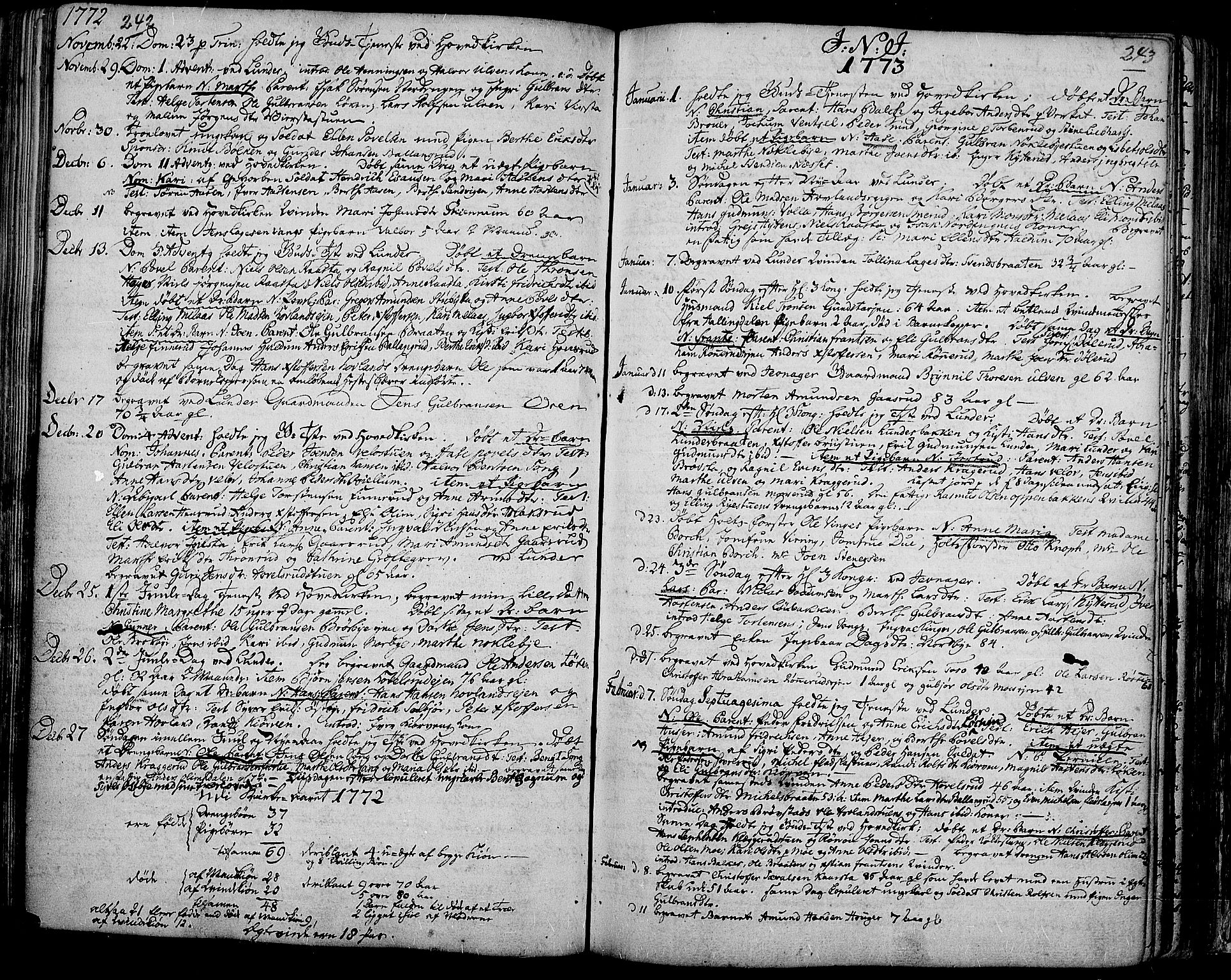 Jevnaker prestekontor, SAH/PREST-116/H/Ha/Haa/L0003: Parish register (official) no. 3, 1752-1799, p. 242-243