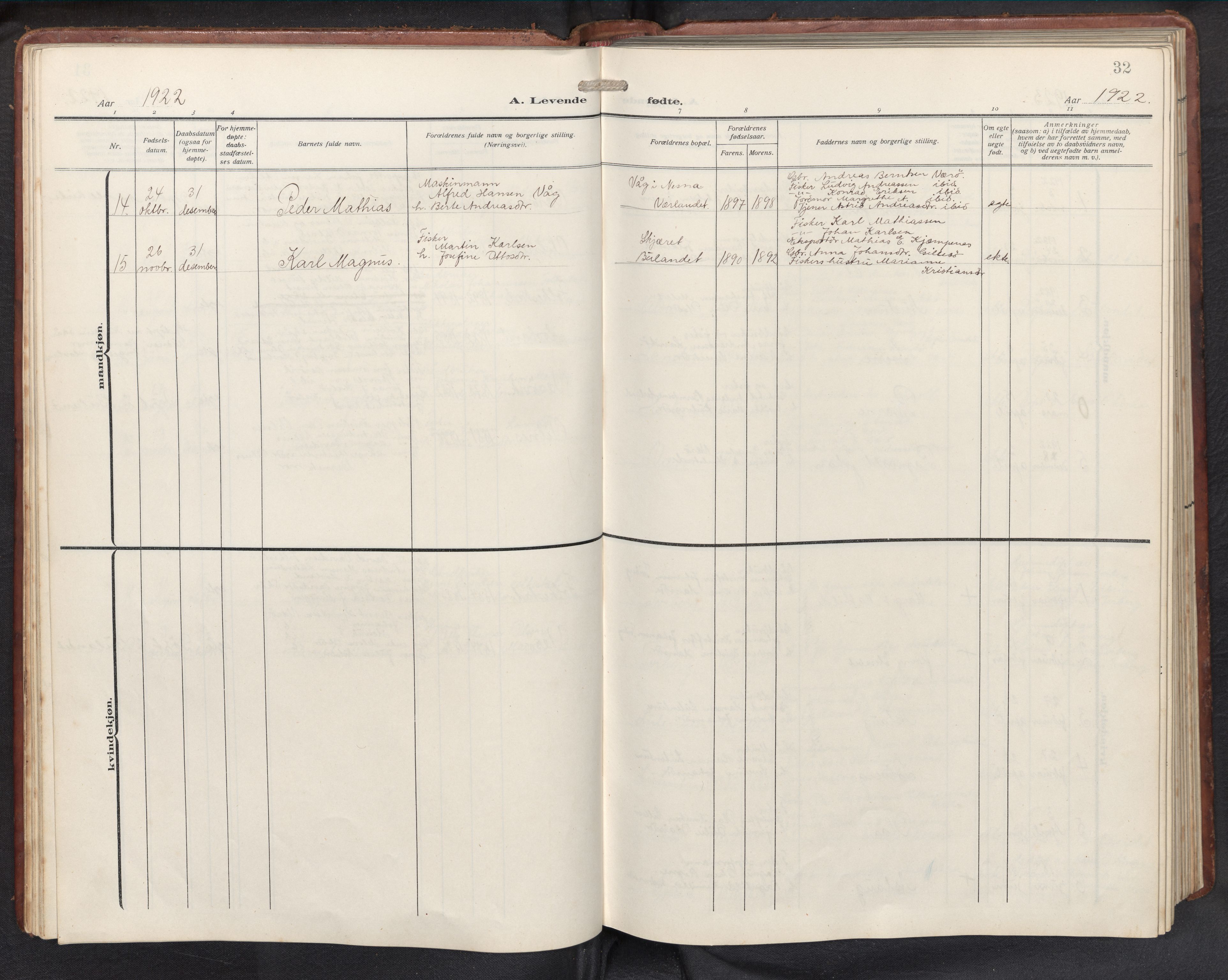 Askvoll sokneprestembete, SAB/A-79501/H/Hab/Habb/L0002: Parish register (copy) no. B 2, 1910-1947, p. 31b-32a