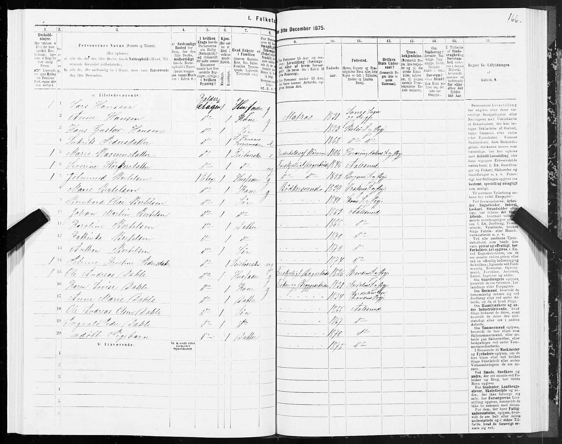 SAT, 1875 census for 1501P Ålesund, 1875, p. 3166