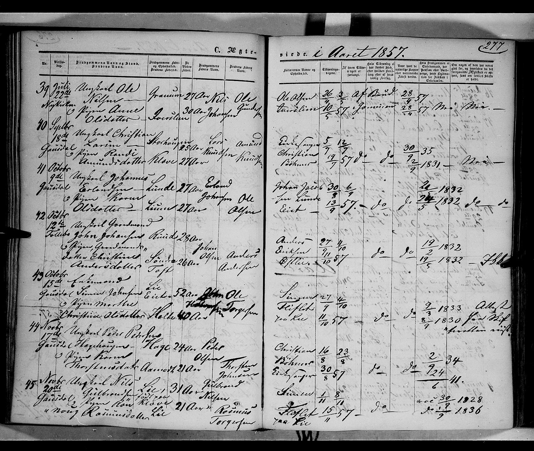 Gausdal prestekontor, SAH/PREST-090/H/Ha/Haa/L0008: Parish register (official) no. 8, 1850-1861, p. 277