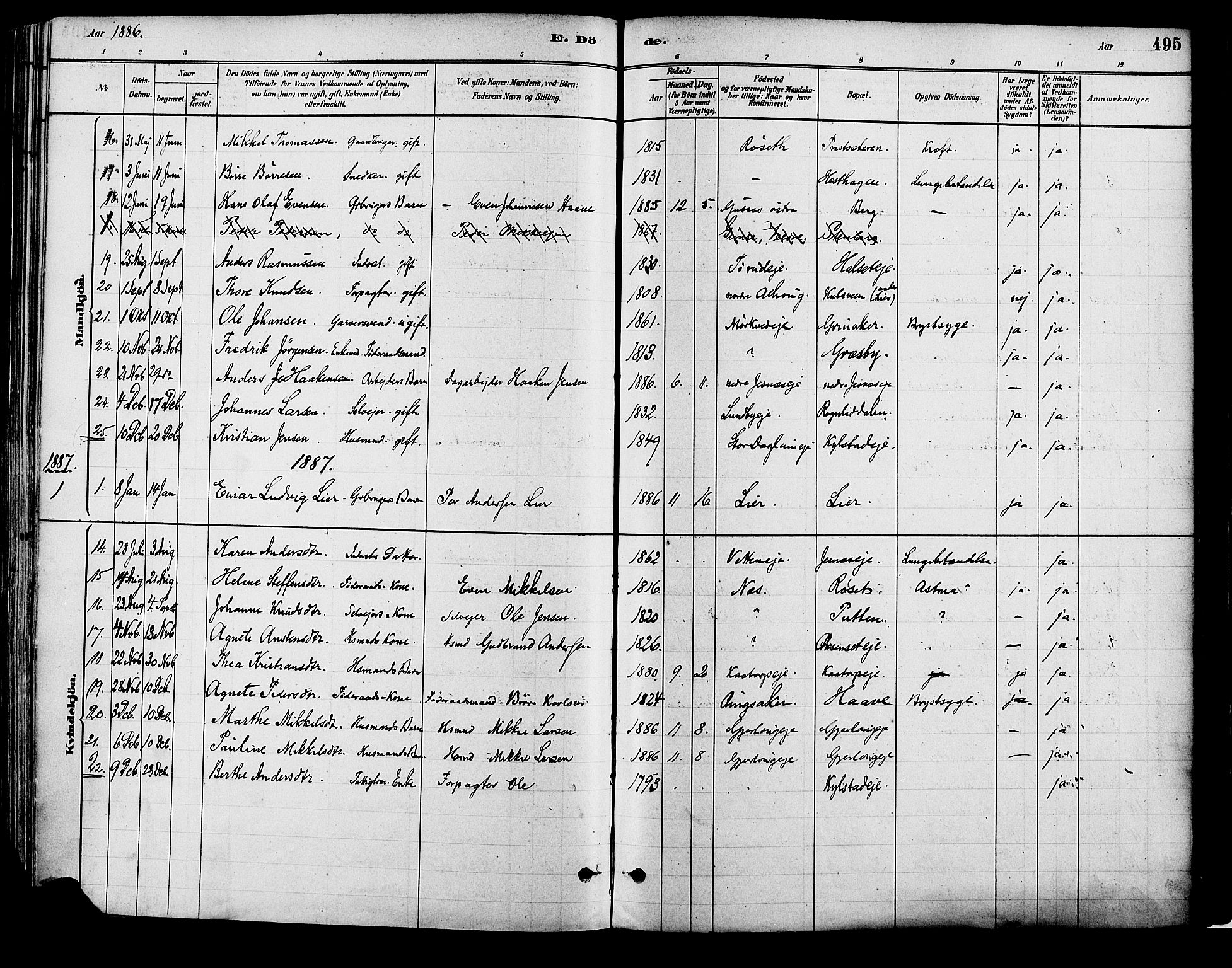 Vang prestekontor, Hedmark, SAH/PREST-008/H/Ha/Haa/L0018B: Parish register (official) no. 18B, 1880-1906, p. 495