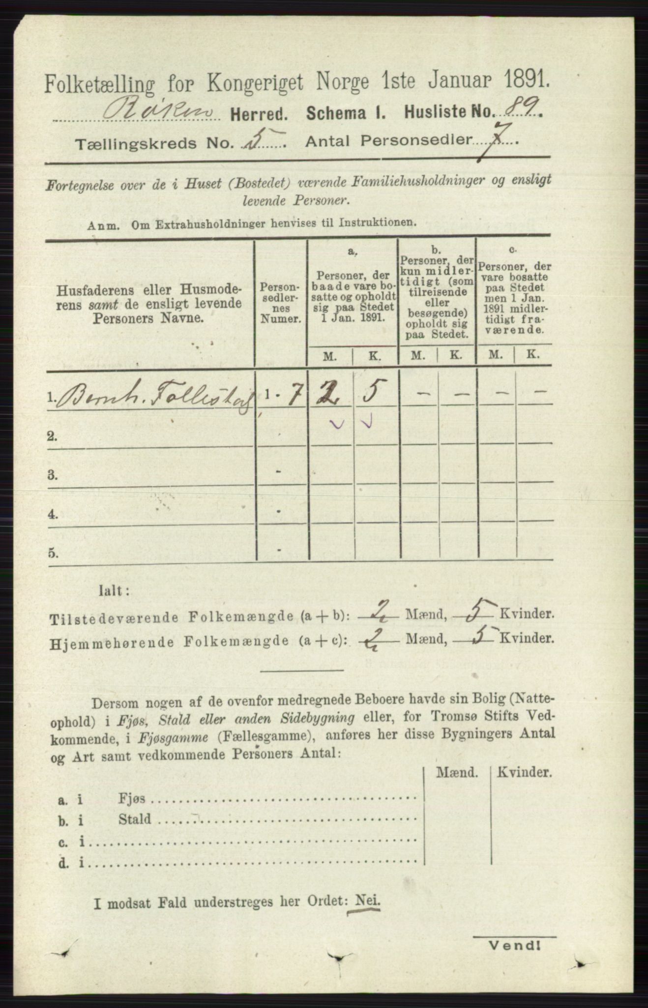 RA, 1891 census for 0627 Røyken, 1891, p. 2853