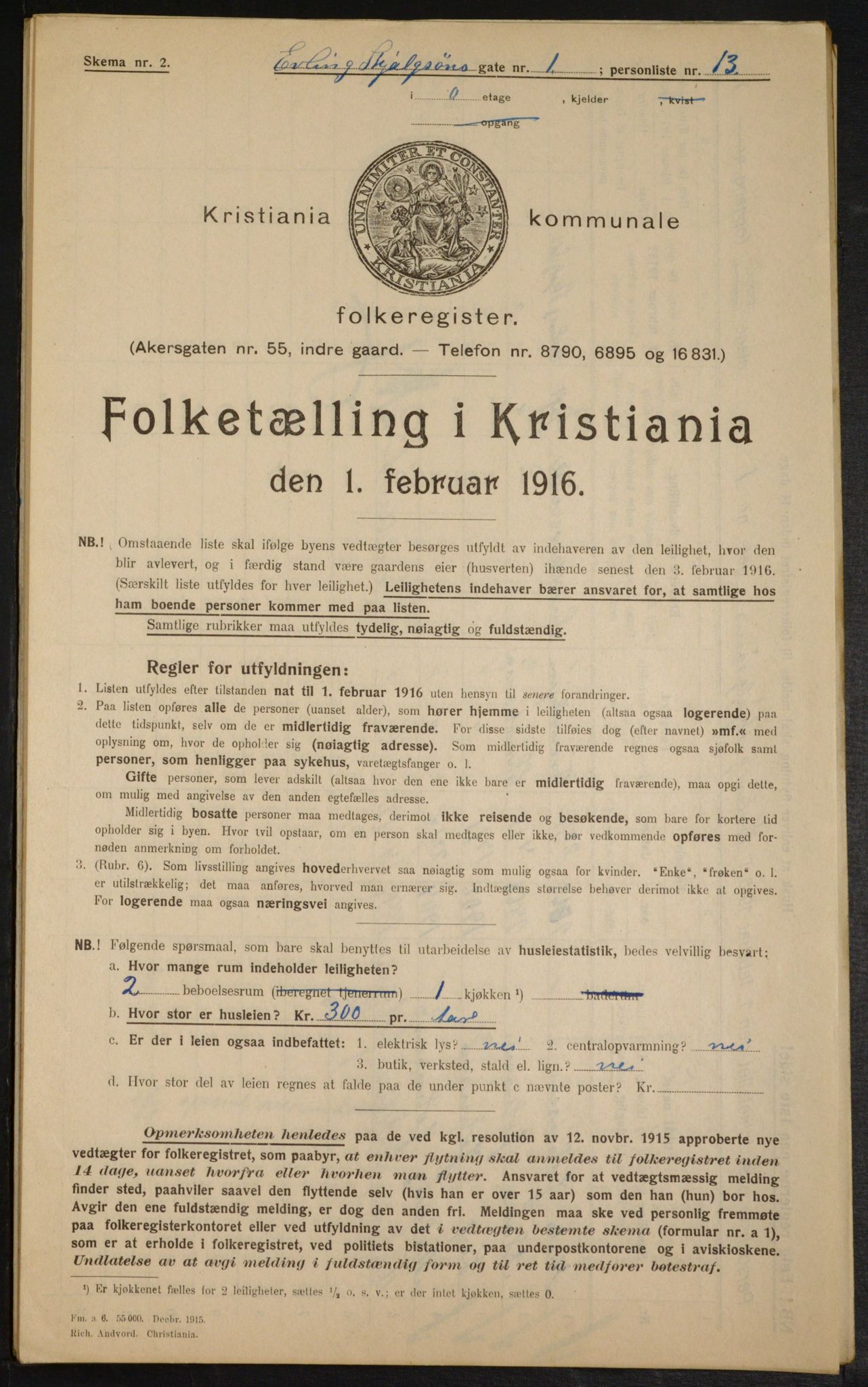 OBA, Municipal Census 1916 for Kristiania, 1916, p. 22399