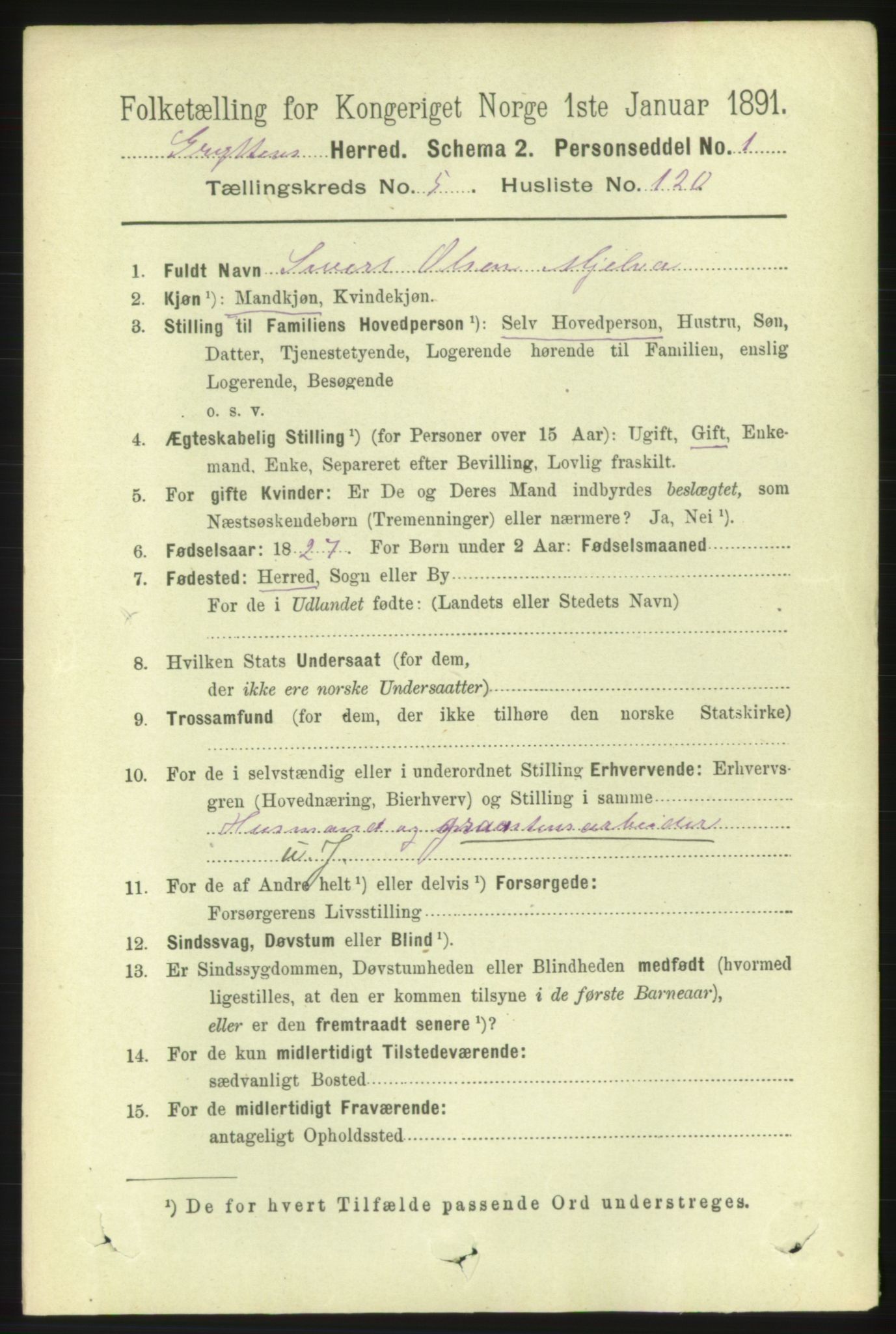 RA, 1891 census for 1539 Grytten, 1891, p. 2425