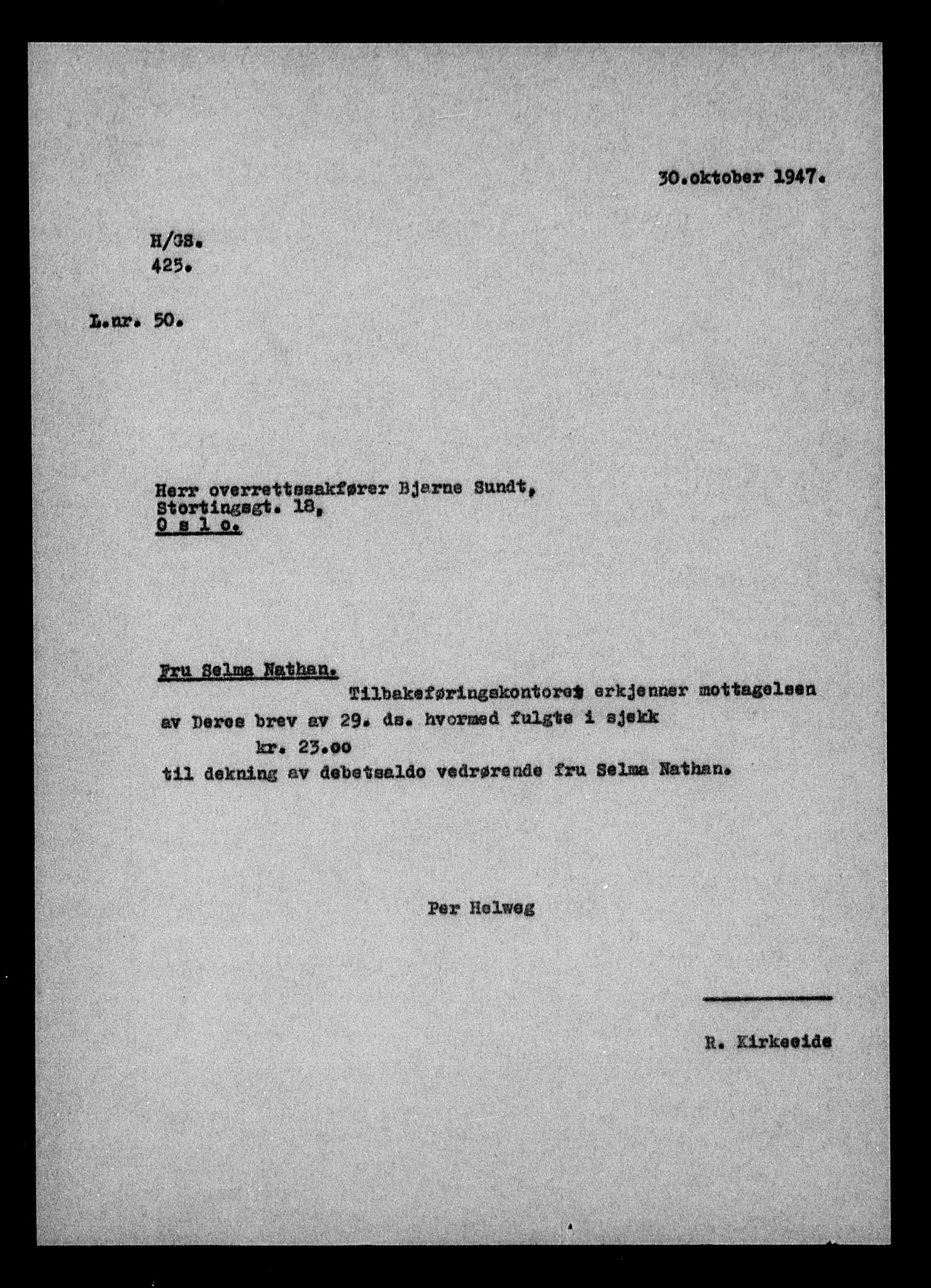 Justisdepartementet, Tilbakeføringskontoret for inndratte formuer, AV/RA-S-1564/H/Hc/Hcc/L0967: --, 1945-1947, p. 242