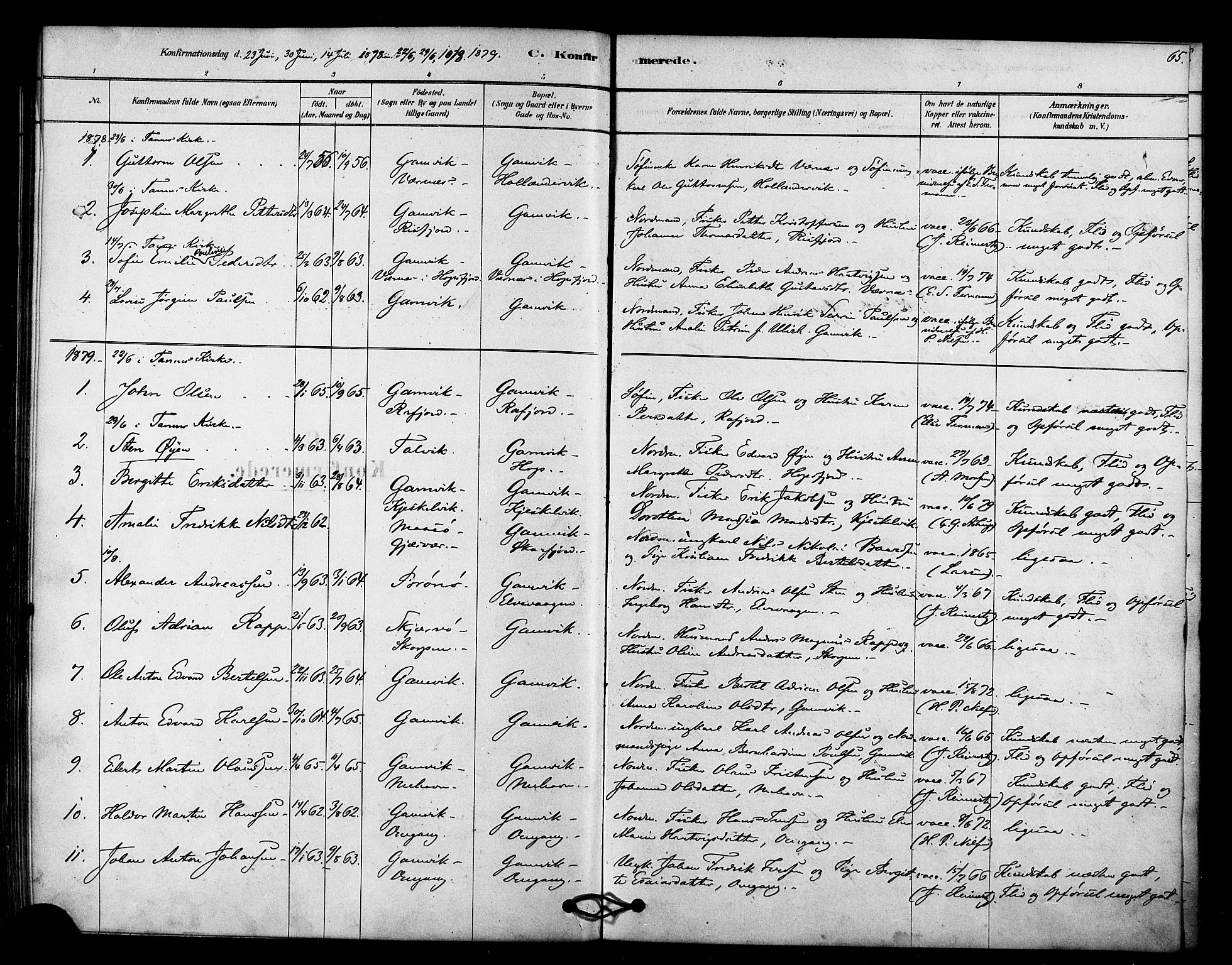 Tana sokneprestkontor, SATØ/S-1334/H/Ha/L0003kirke: Parish register (official) no. 3, 1878-1892, p. 65