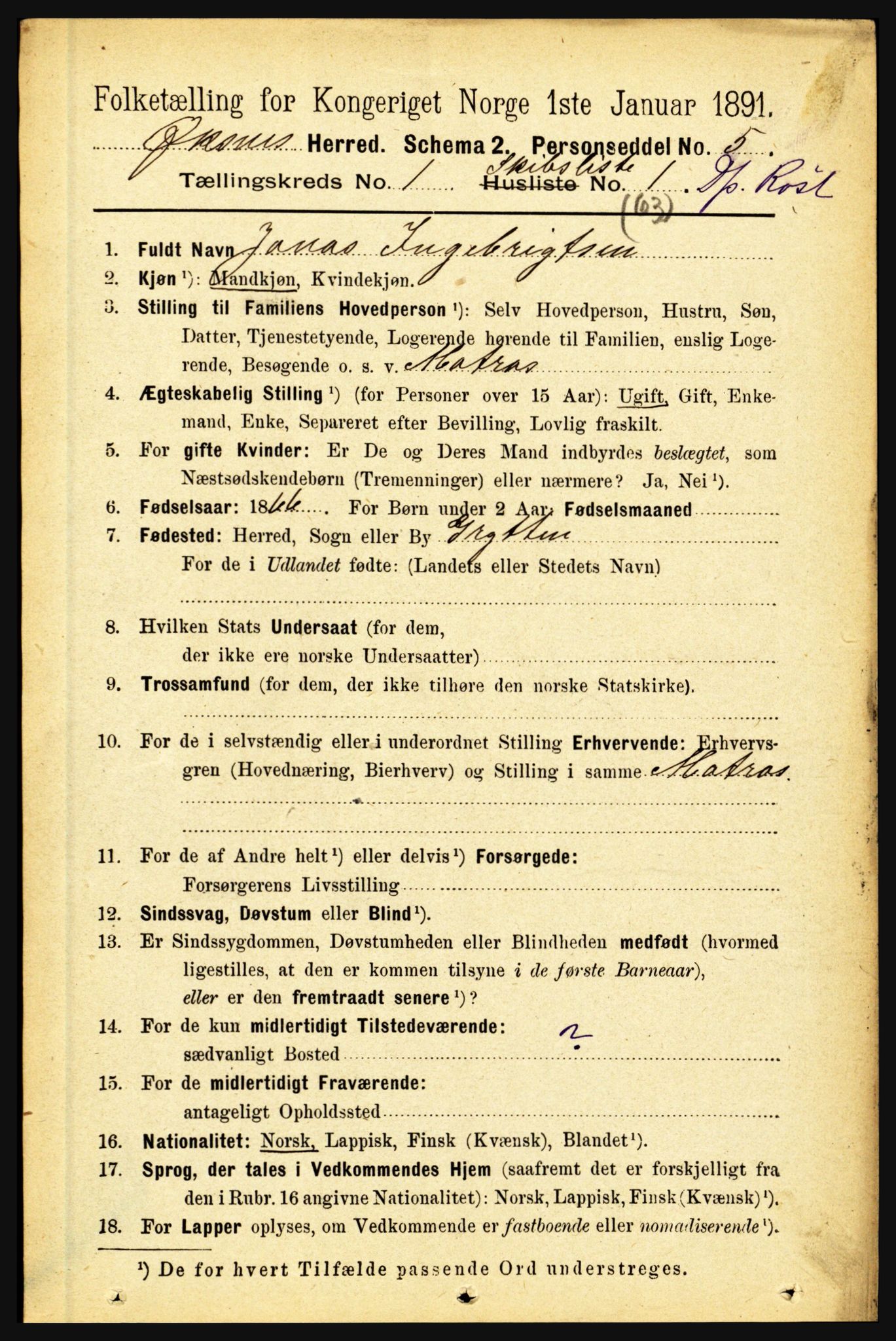 RA, 1891 census for 1868 Øksnes, 1891, p. 3505