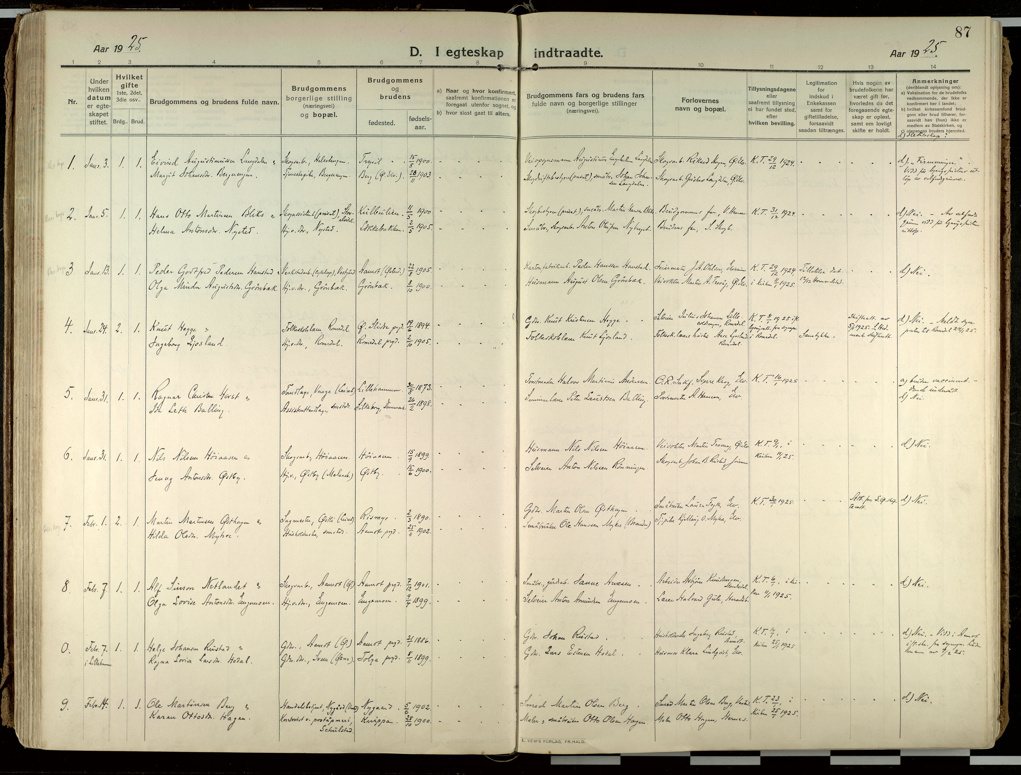 Elverum prestekontor, AV/SAH-PREST-044/H/Ha/Haa/L0021: Parish register (official) no. 21, 1913-1928, p. 87