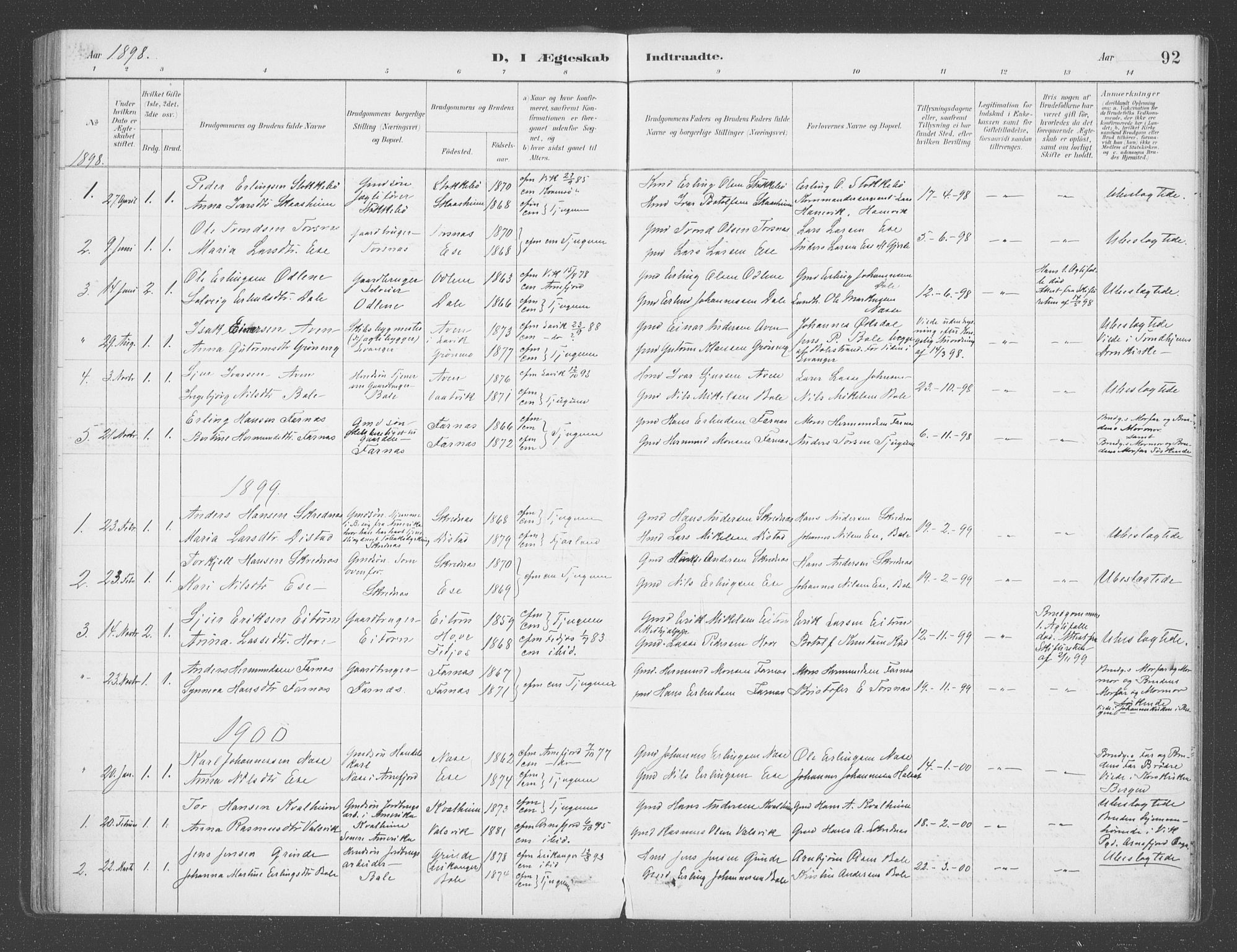 Balestrand sokneprestembete, SAB/A-79601/H/Haa/Haab/L0001: Parish register (official) no. B  1, 1889-1910, p. 92
