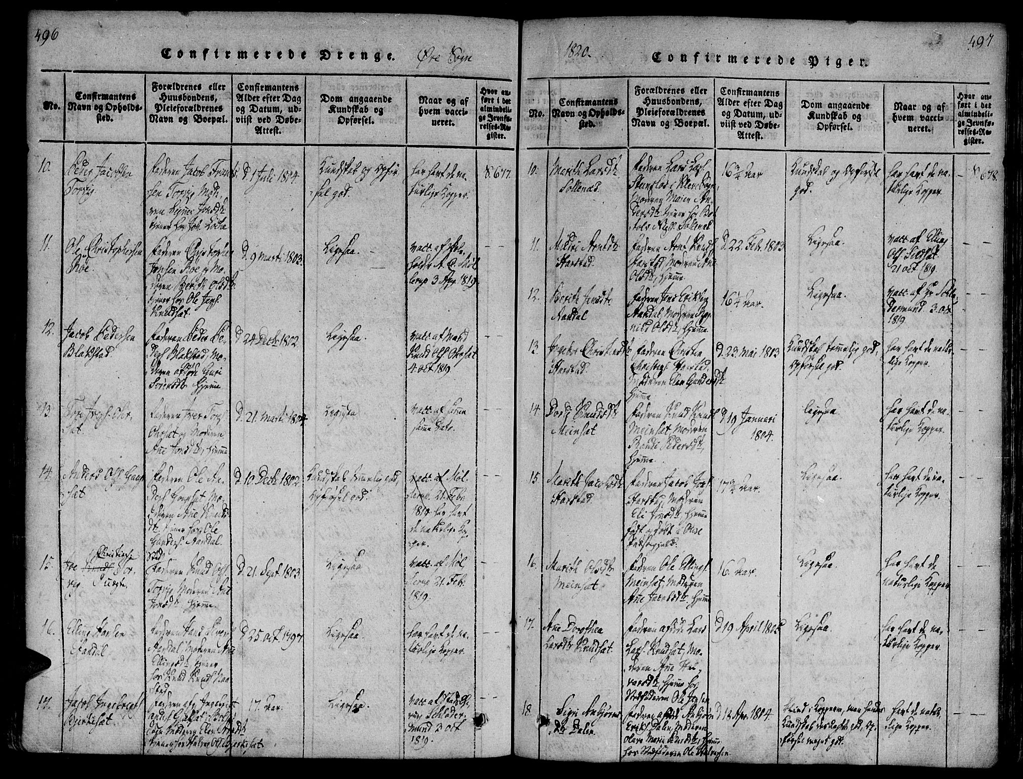 Ministerialprotokoller, klokkerbøker og fødselsregistre - Møre og Romsdal, AV/SAT-A-1454/586/L0982: Parish register (official) no. 586A08, 1819-1829, p. 496-497