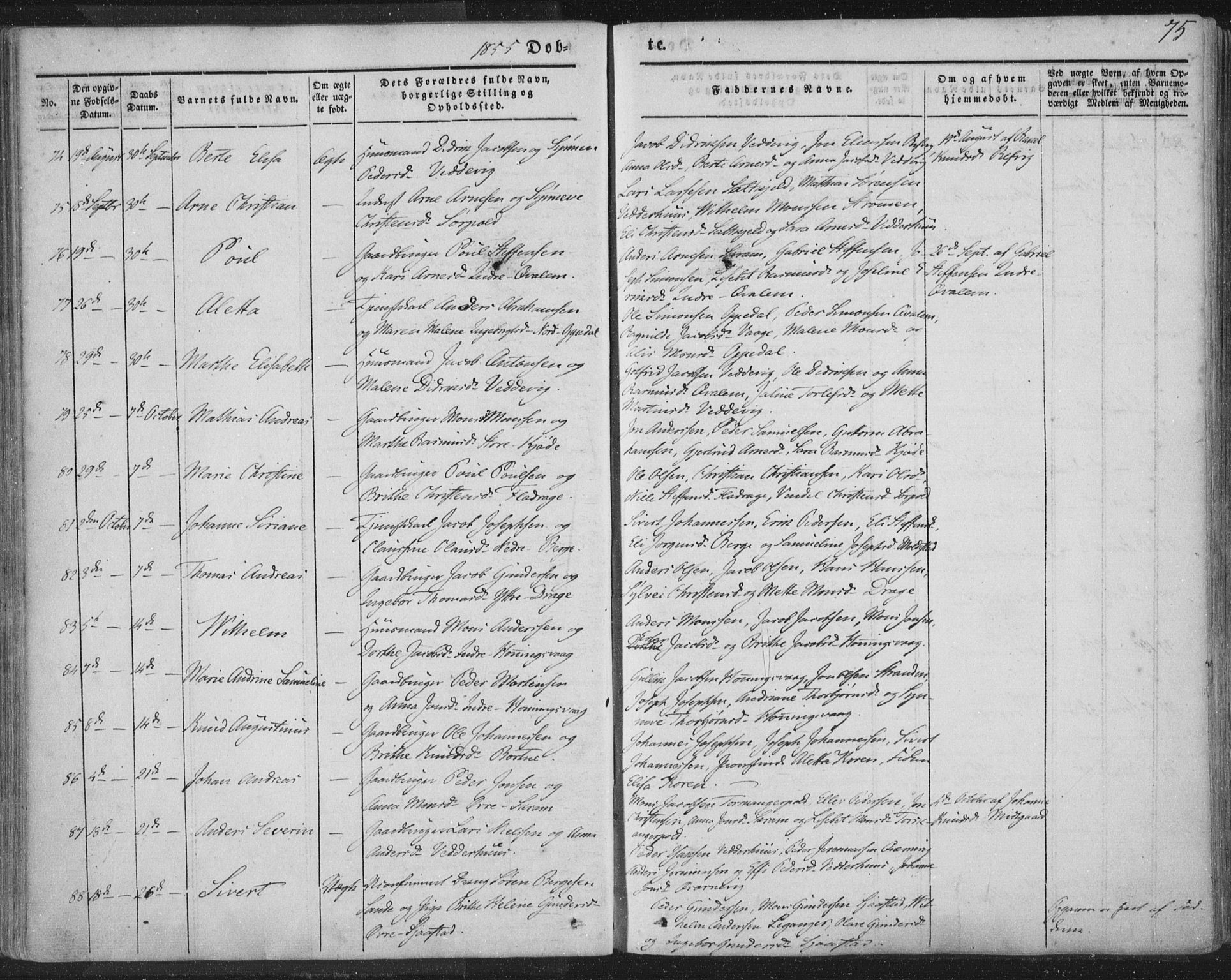 Selje sokneprestembete, SAB/A-99938/H/Ha/Haa/Haaa: Parish register (official) no. A 10, 1844-1858, p. 75