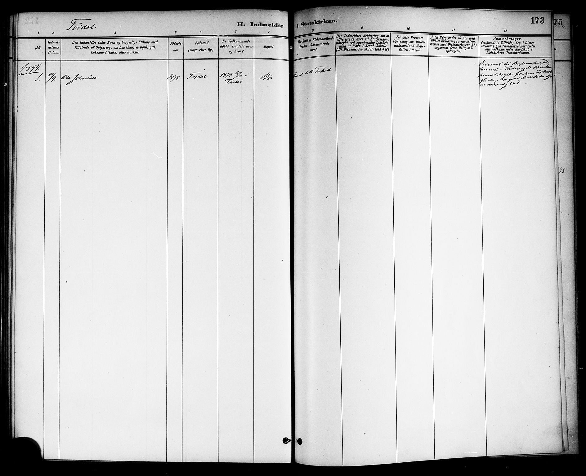 Drangedal kirkebøker, SAKO/A-258/F/Fa/L0011: Parish register (official) no. 11 /2, 1885-1894, p. 173