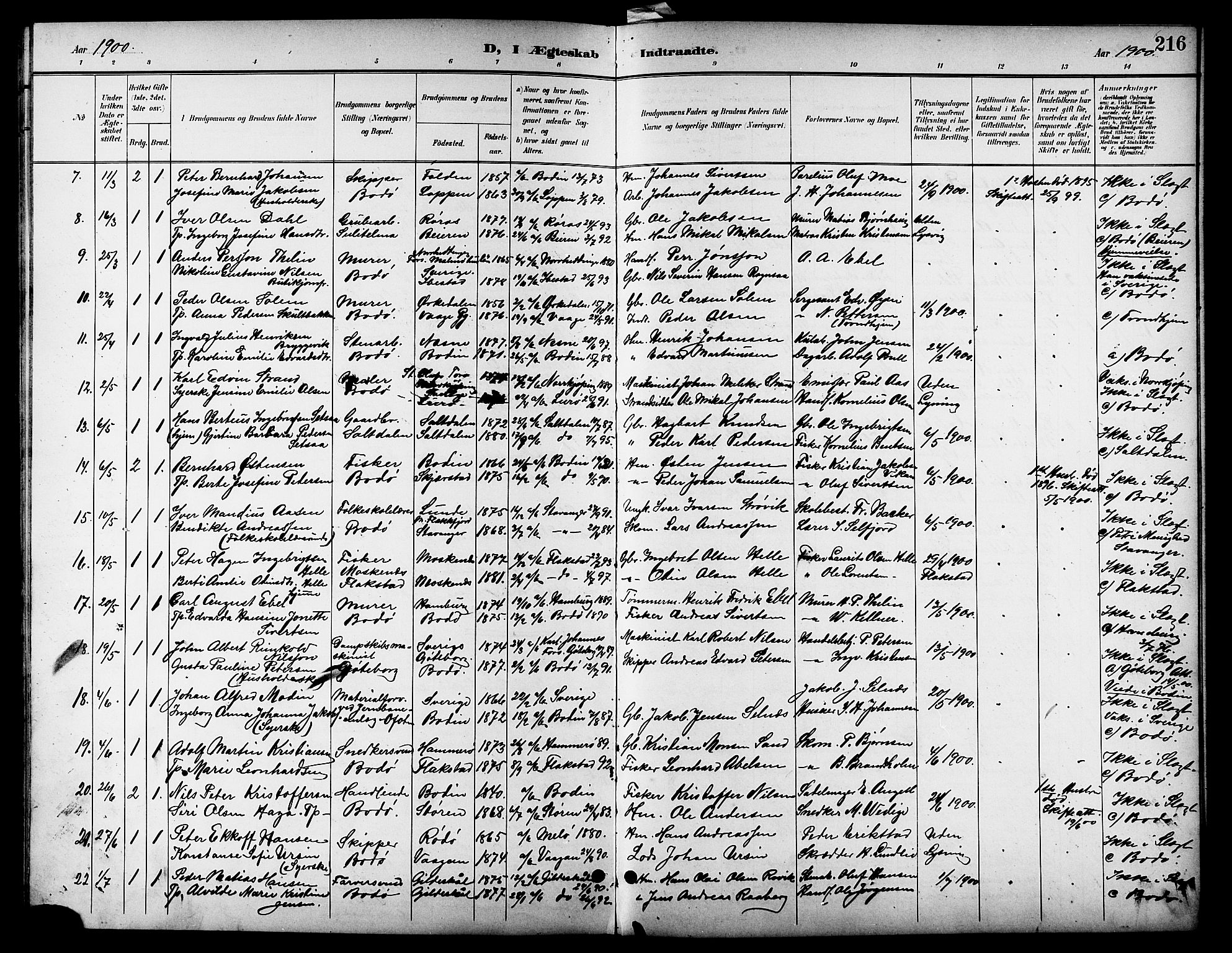 Ministerialprotokoller, klokkerbøker og fødselsregistre - Nordland, AV/SAT-A-1459/801/L0033: Parish register (copy) no. 801C08, 1898-1910, p. 216