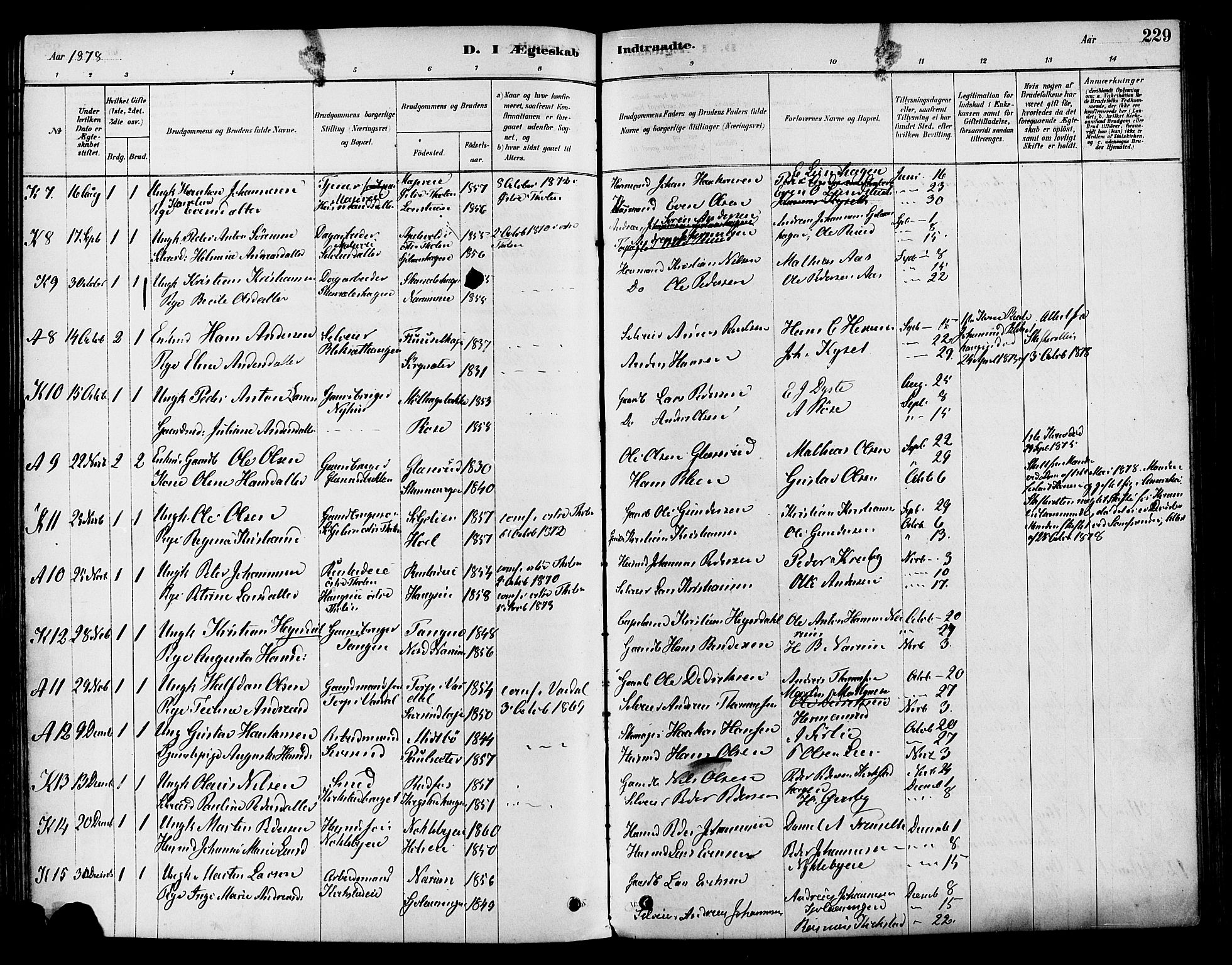 Vestre Toten prestekontor, SAH/PREST-108/H/Ha/Haa/L0009: Parish register (official) no. 9, 1878-1894, p. 229
