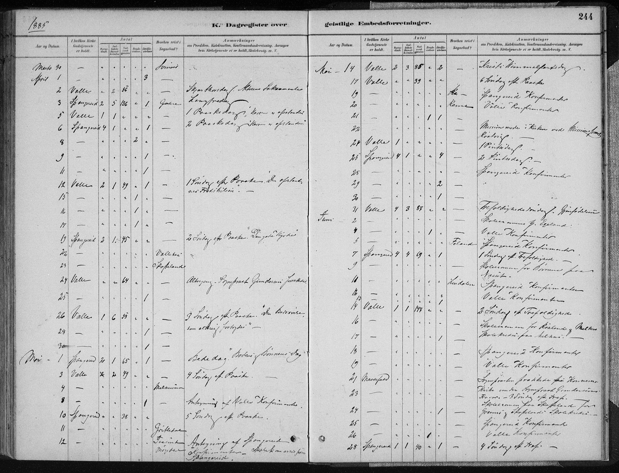 Sør-Audnedal sokneprestkontor, AV/SAK-1111-0039/F/Fa/Fab/L0009: Parish register (official) no. A 9, 1880-1895, p. 244