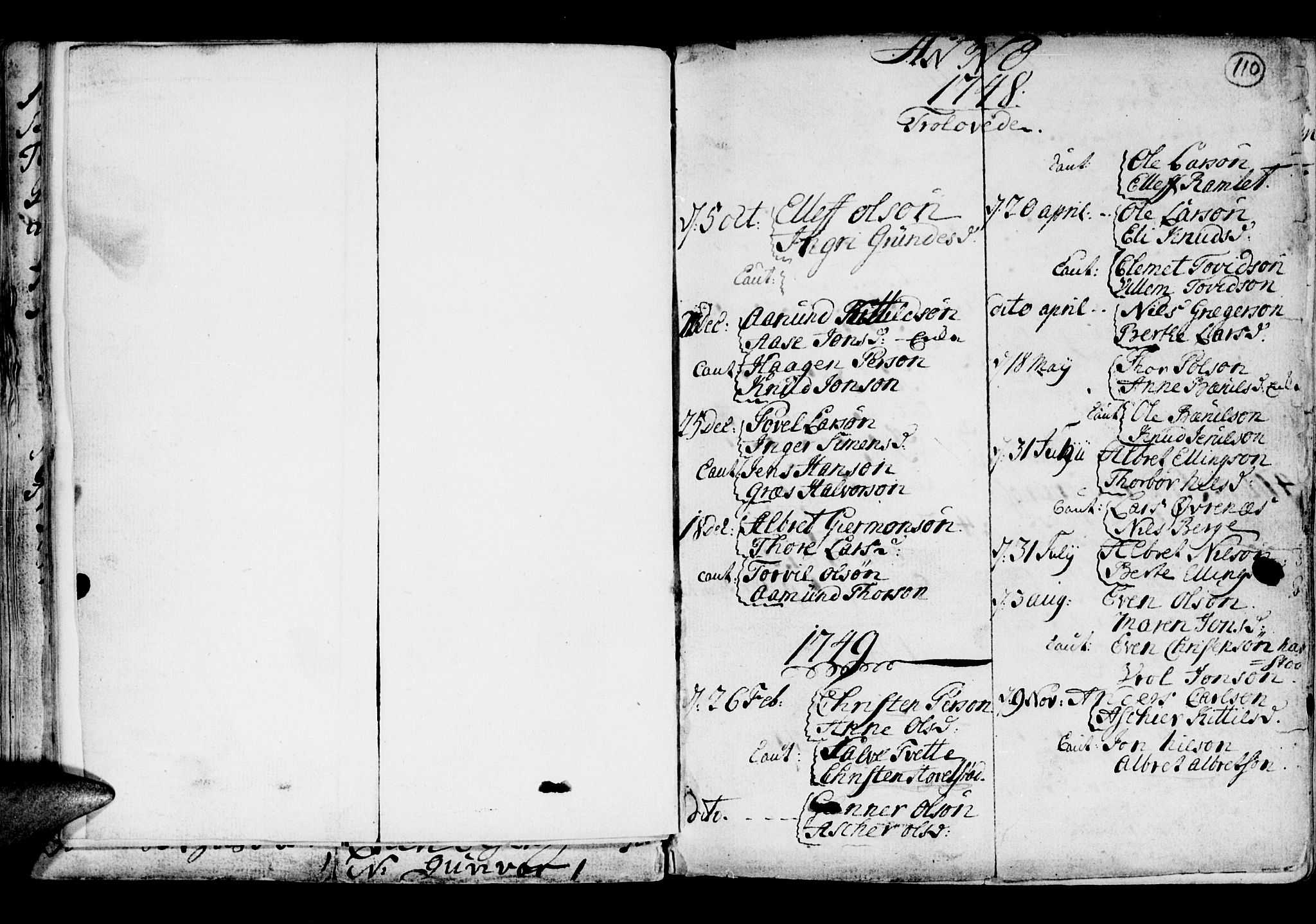 Holt sokneprestkontor, SAK/1111-0021/F/Fb/L0005: Parish register (copy) no. B 5, 1746-1764, p. 110