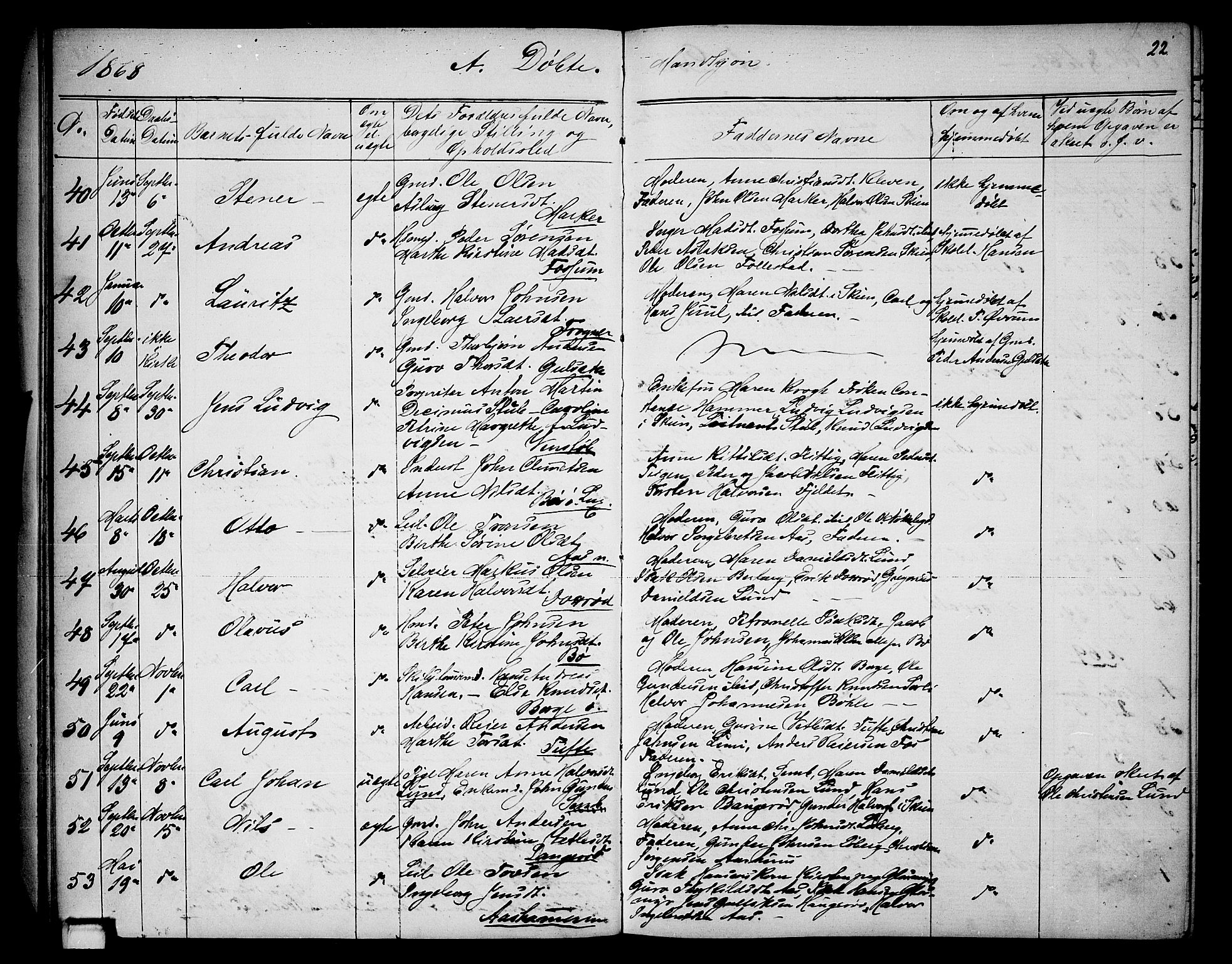 Gjerpen kirkebøker, SAKO/A-265/G/Ga/L0001: Parish register (copy) no. I 1, 1864-1882, p. 22