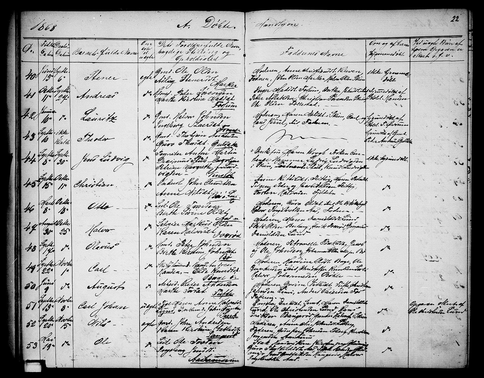 Gjerpen kirkebøker, AV/SAKO-A-265/G/Ga/L0001: Parish register (copy) no. I 1, 1864-1882, p. 22