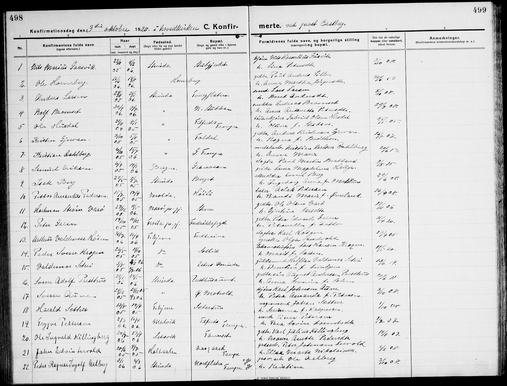 Ministerialprotokoller, klokkerbøker og fødselsregistre - Sør-Trøndelag, AV/SAT-A-1456/607/L0321: Parish register (official) no. 607A05, 1916-1935, p. 498-499