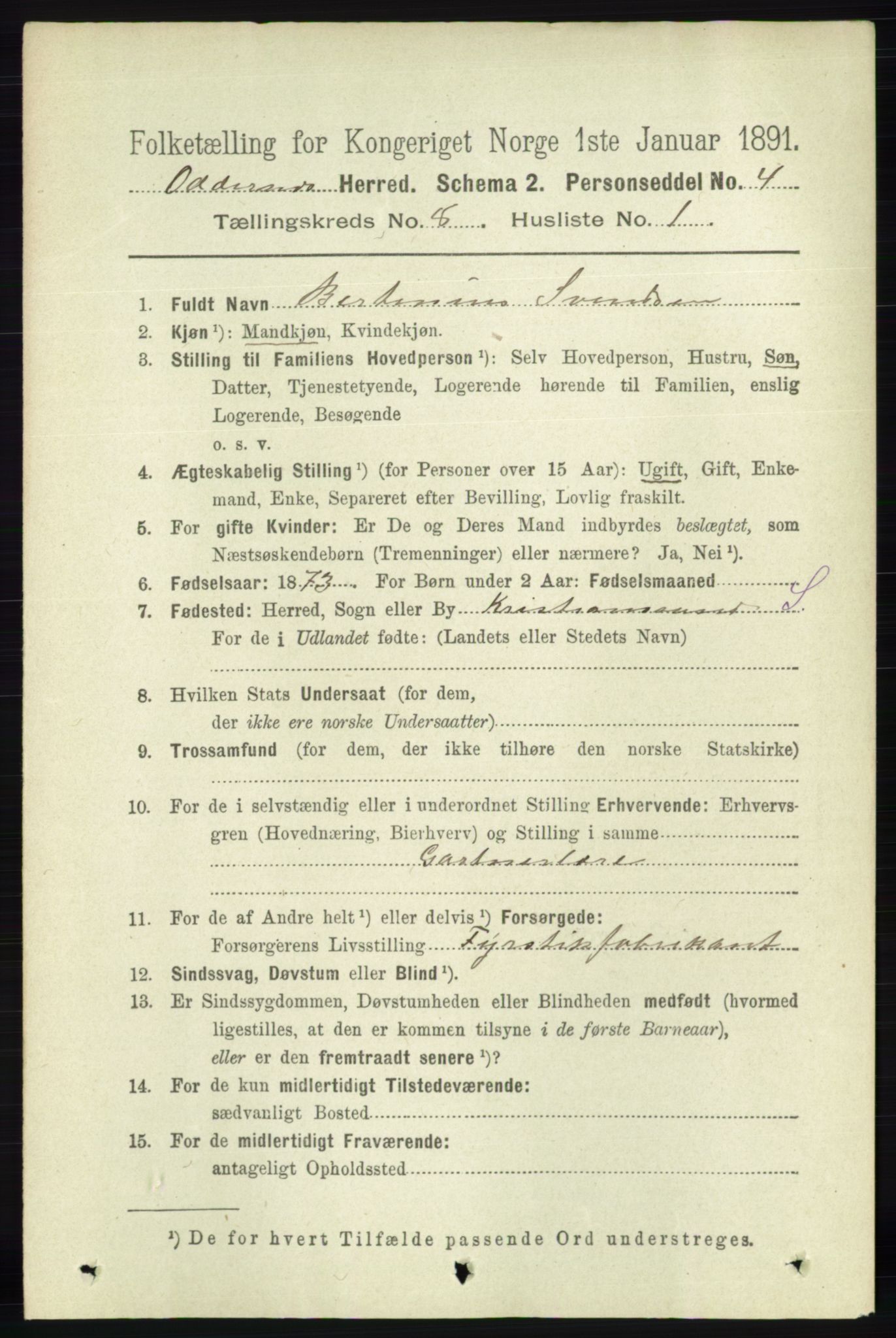 RA, 1891 census for 1012 Oddernes, 1891, p. 2709