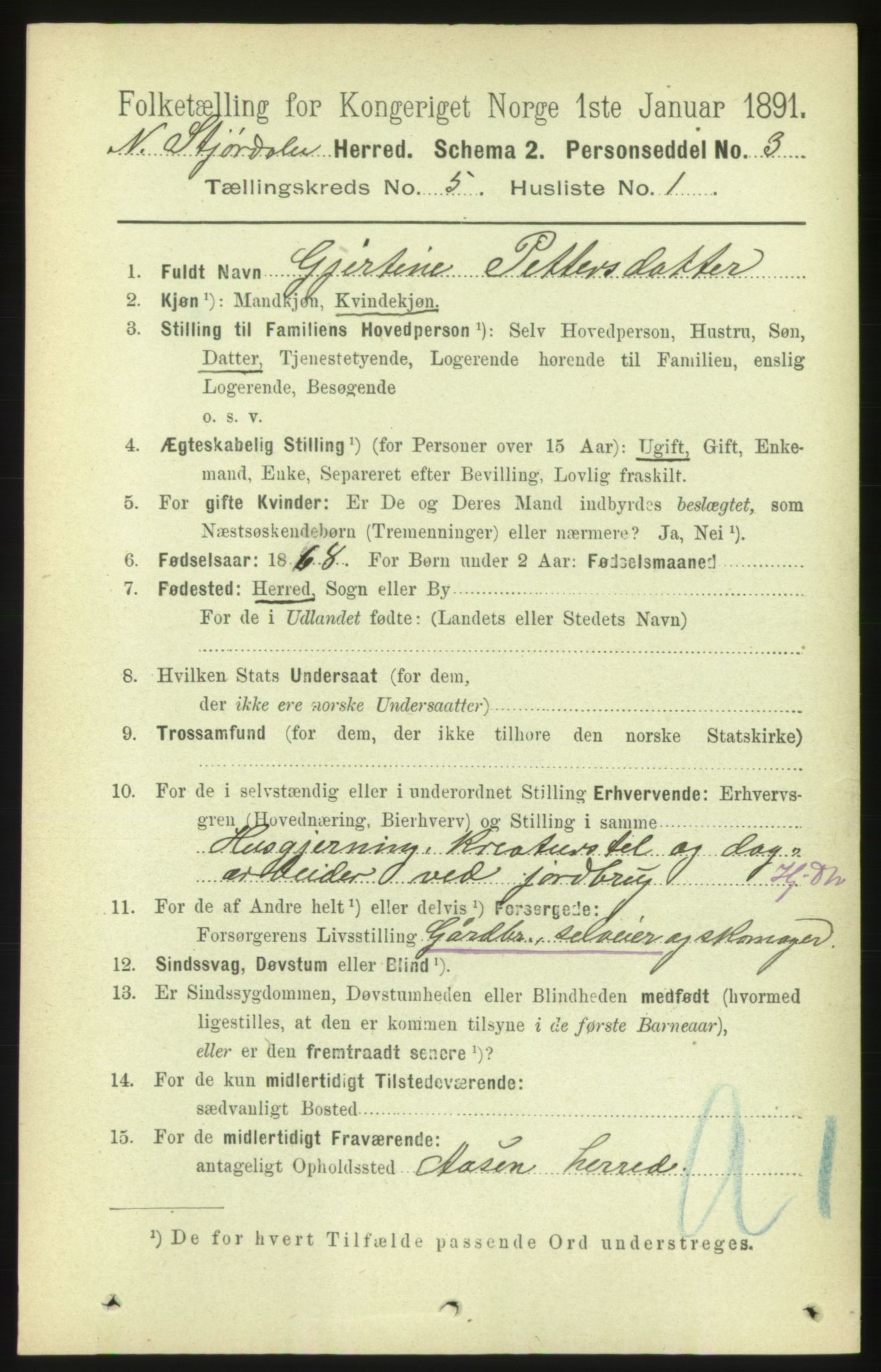 RA, 1891 census for 1714 Nedre Stjørdal, 1891, p. 2032