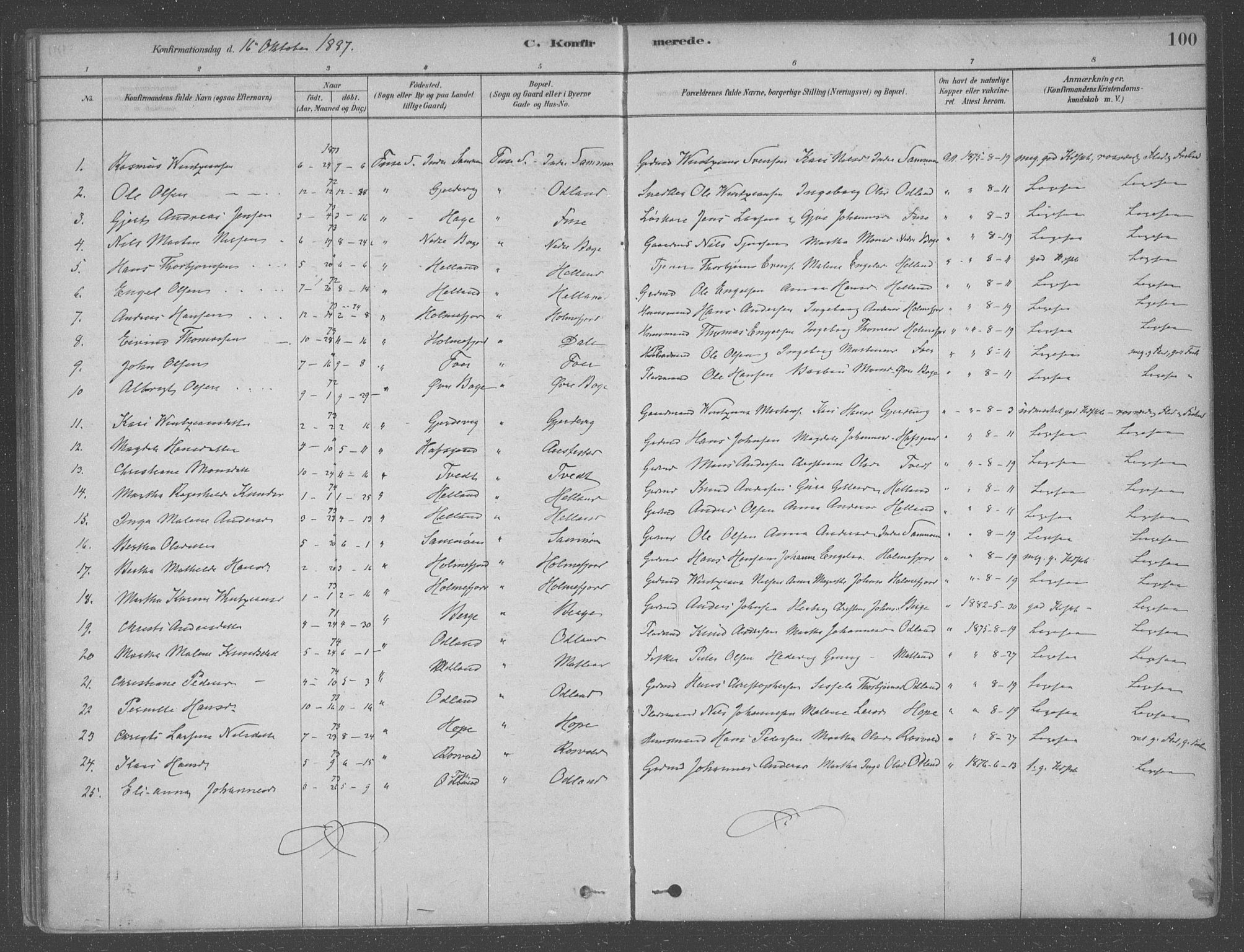 Fusa sokneprestembete, SAB/A-75401/H/Haa: Parish register (official) no. B 1, 1880-1938, p. 100