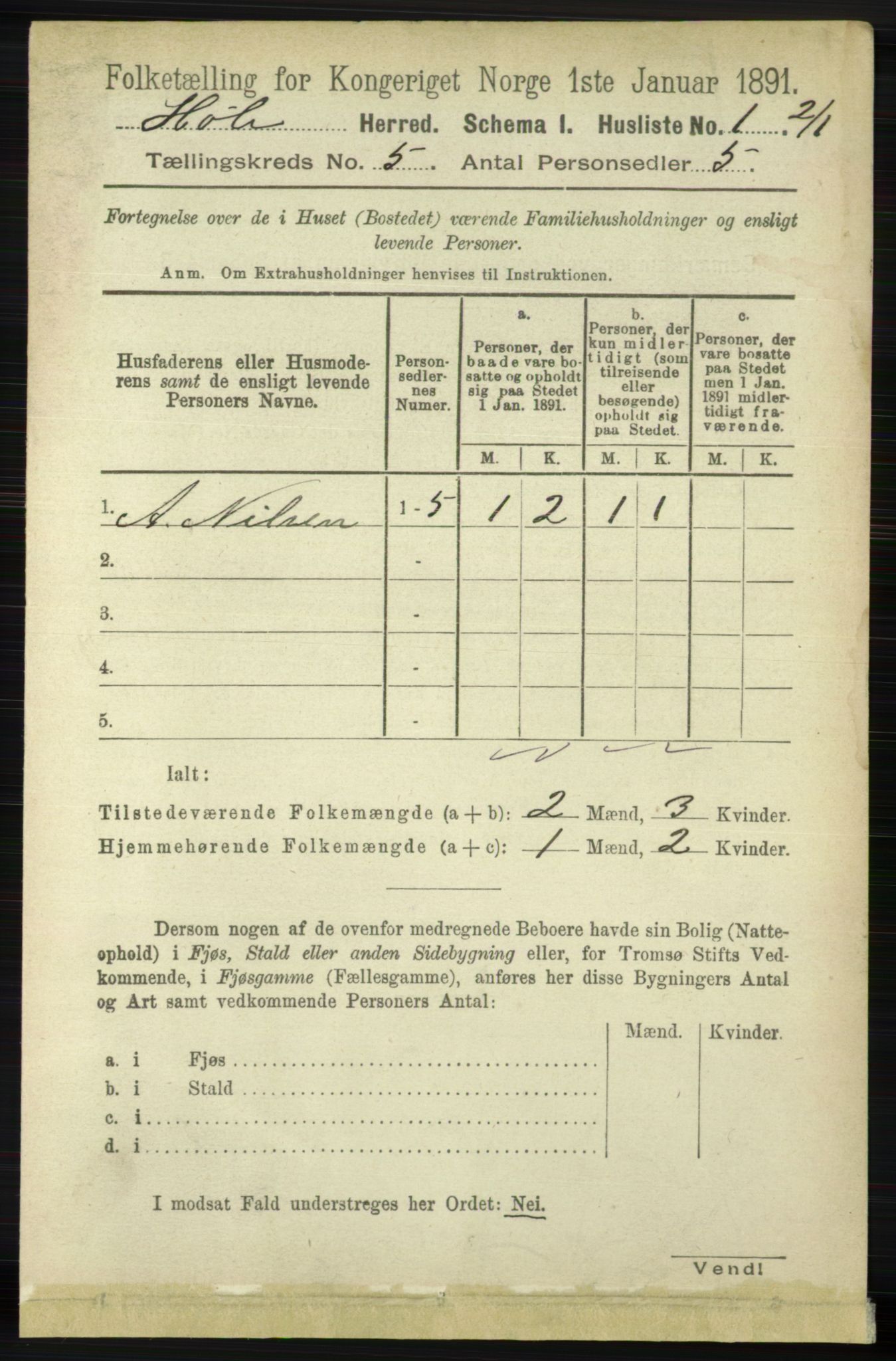 RA, 1891 census for 1128 Høle, 1891, p. 1015