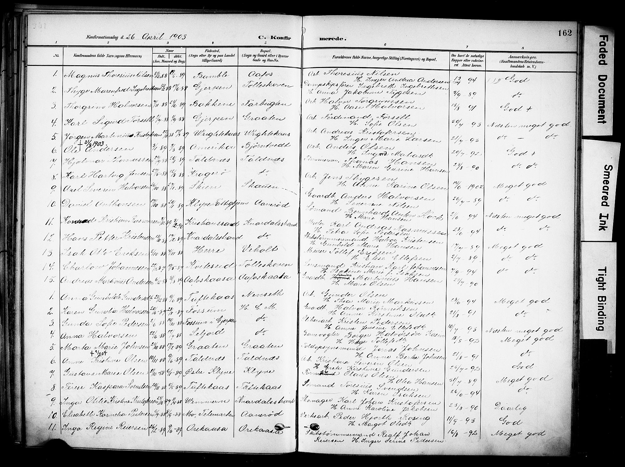 Solum kirkebøker, AV/SAKO-A-306/F/Fa/L0011: Parish register (official) no. I 11, 1898-1909, p. 162
