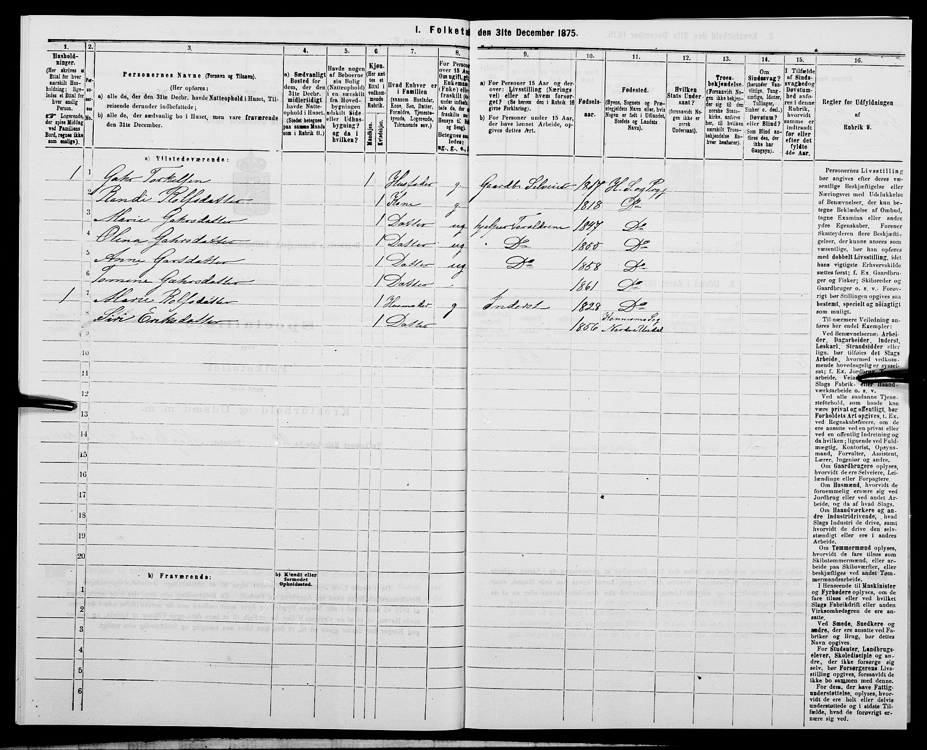 SAK, 1875 census for 1034P Hægebostad, 1875, p. 175