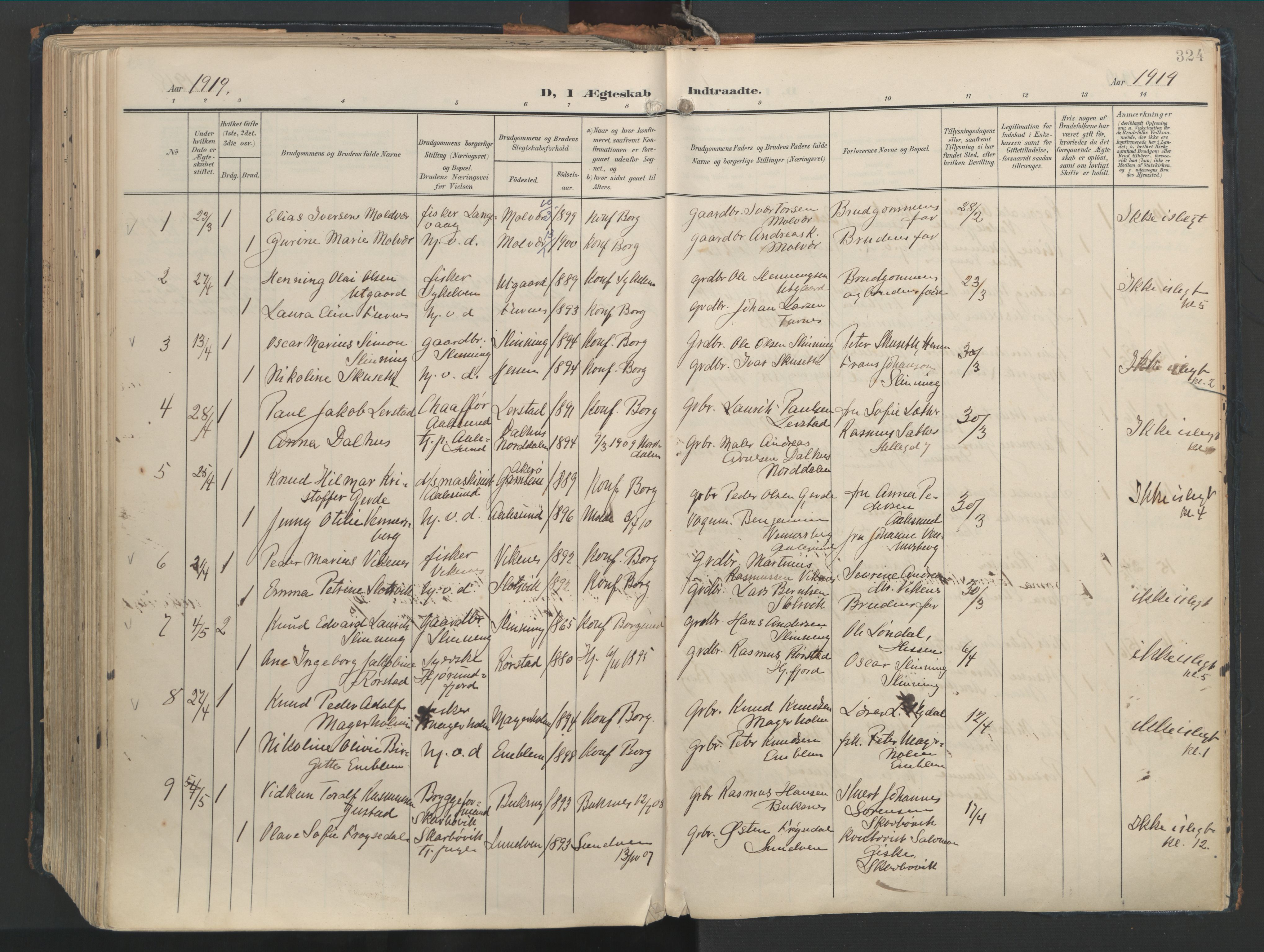 Ministerialprotokoller, klokkerbøker og fødselsregistre - Møre og Romsdal, AV/SAT-A-1454/528/L0411: Parish register (official) no. 528A20, 1907-1920, p. 324