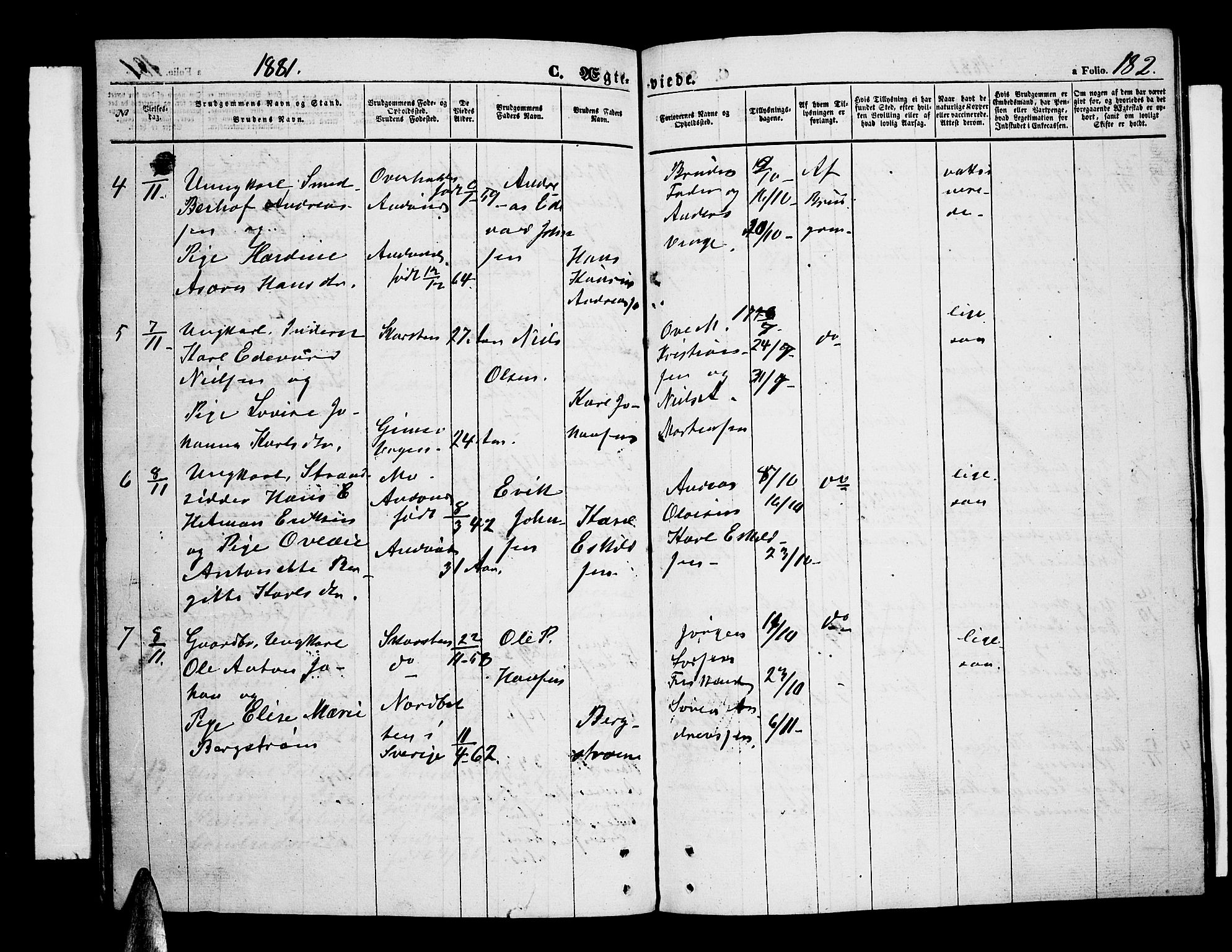 Ministerialprotokoller, klokkerbøker og fødselsregistre - Nordland, SAT/A-1459/899/L1447: Parish register (copy) no. 899C02, 1855-1886, p. 182