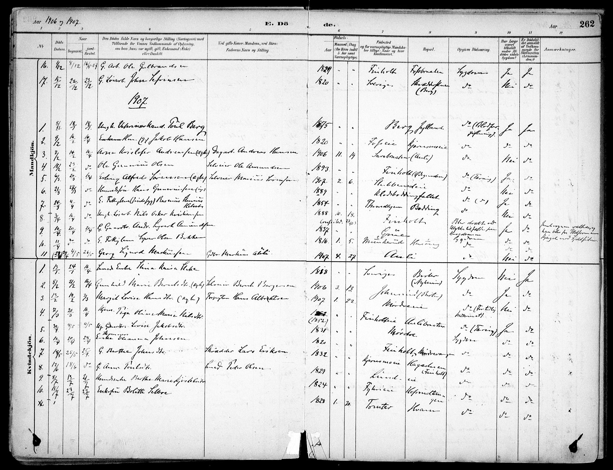 Nes prestekontor Kirkebøker, SAO/A-10410/F/Fc/L0002: Parish register (official) no. IIi 2, 1882-1916, p. 262