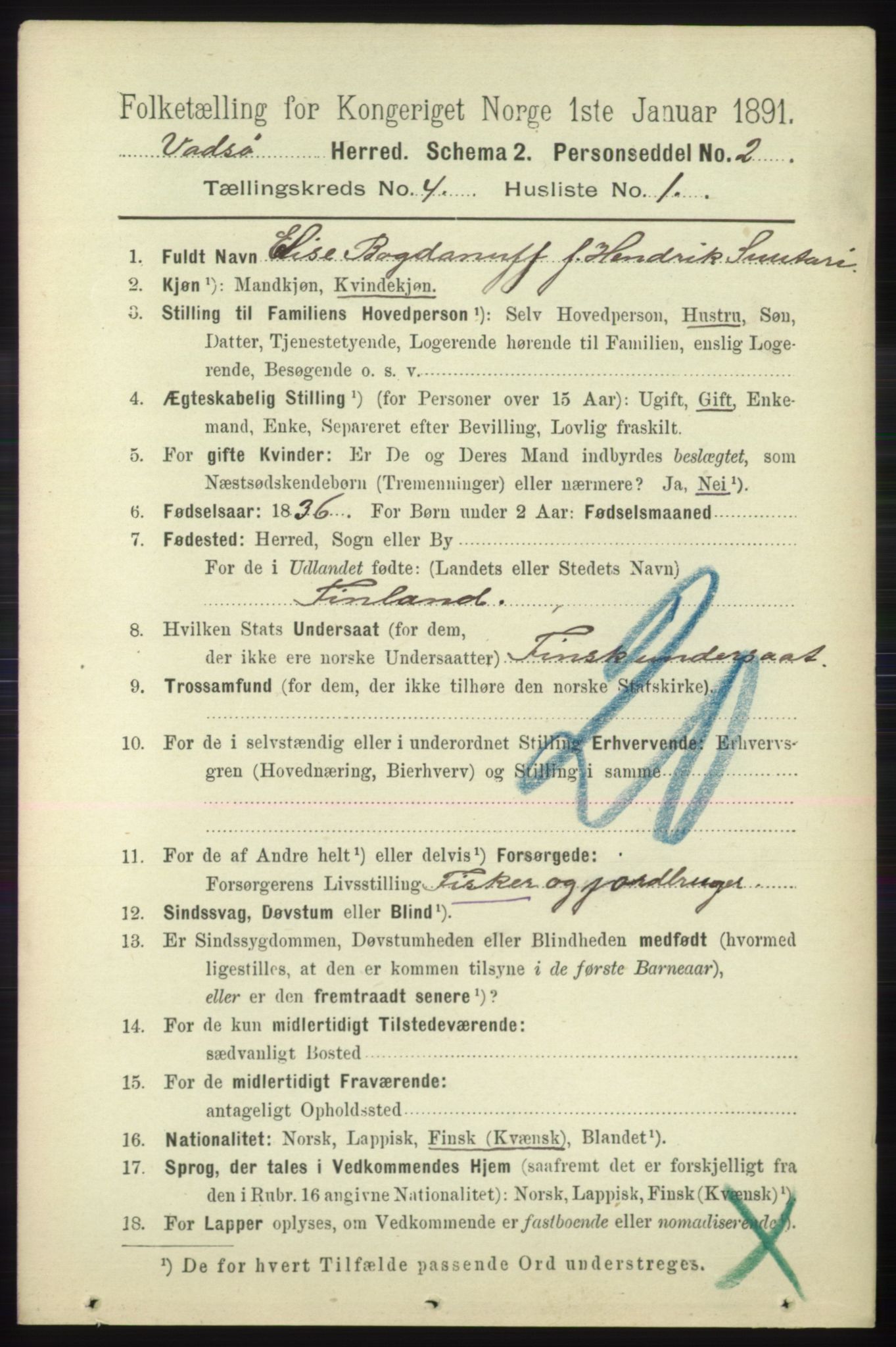 RA, 1891 census for 2029 Vadsø, 1891, p. 1209