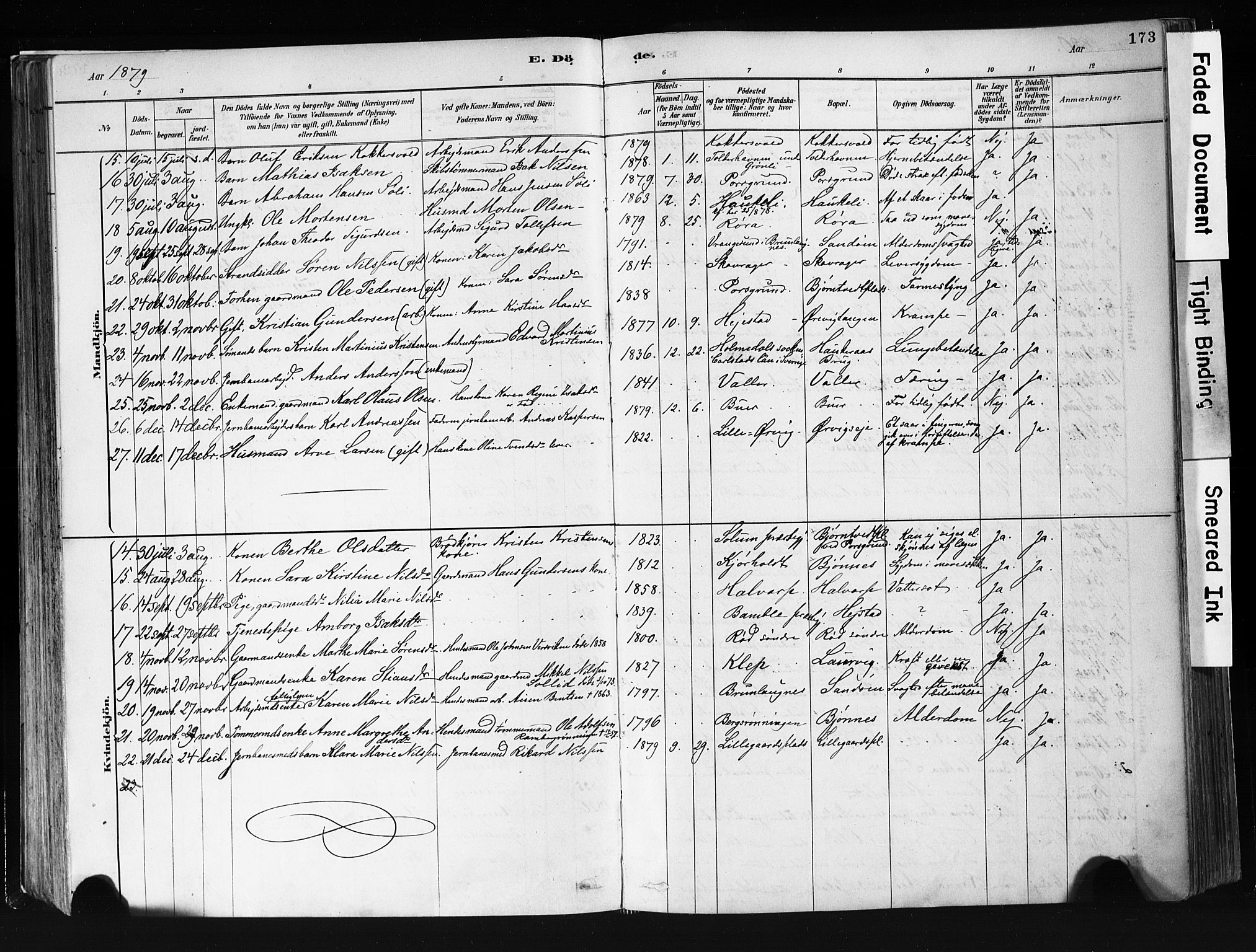 Eidanger kirkebøker, AV/SAKO-A-261/F/Fa/L0012: Parish register (official) no. 12, 1879-1900, p. 173